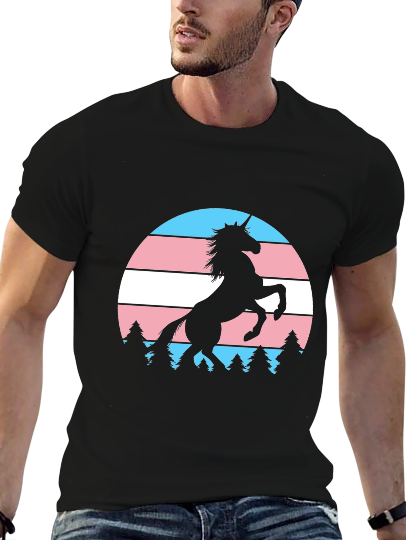 Black Trans Pride Unicorn T-Shirt - Black view 6