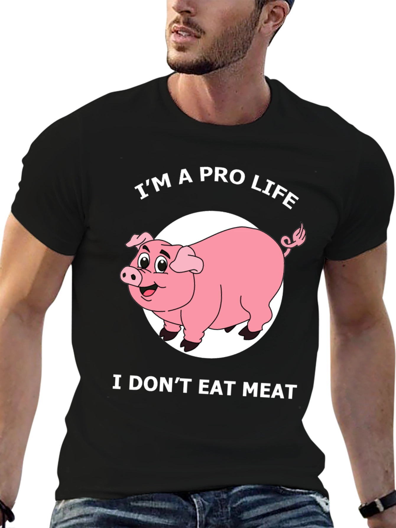 Black Pro Life Pig T-Shirt - I Don't Eat Meat Graphic Tee view 6
