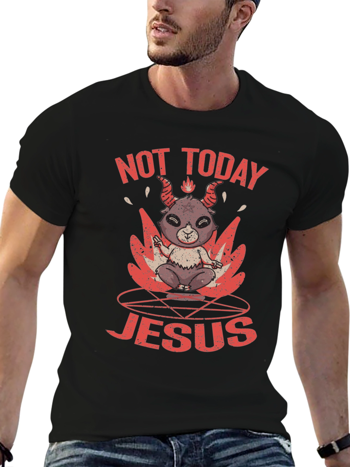 Black Not Today Jesus Graphic T-Shirt view 6