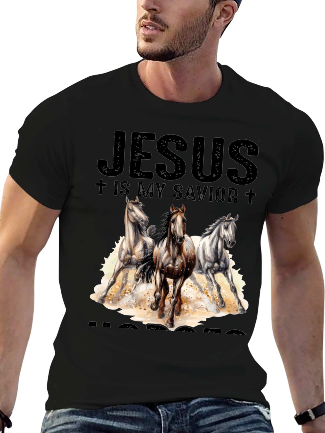 Black Jesus is My Savior Horses T-Shirt view 6