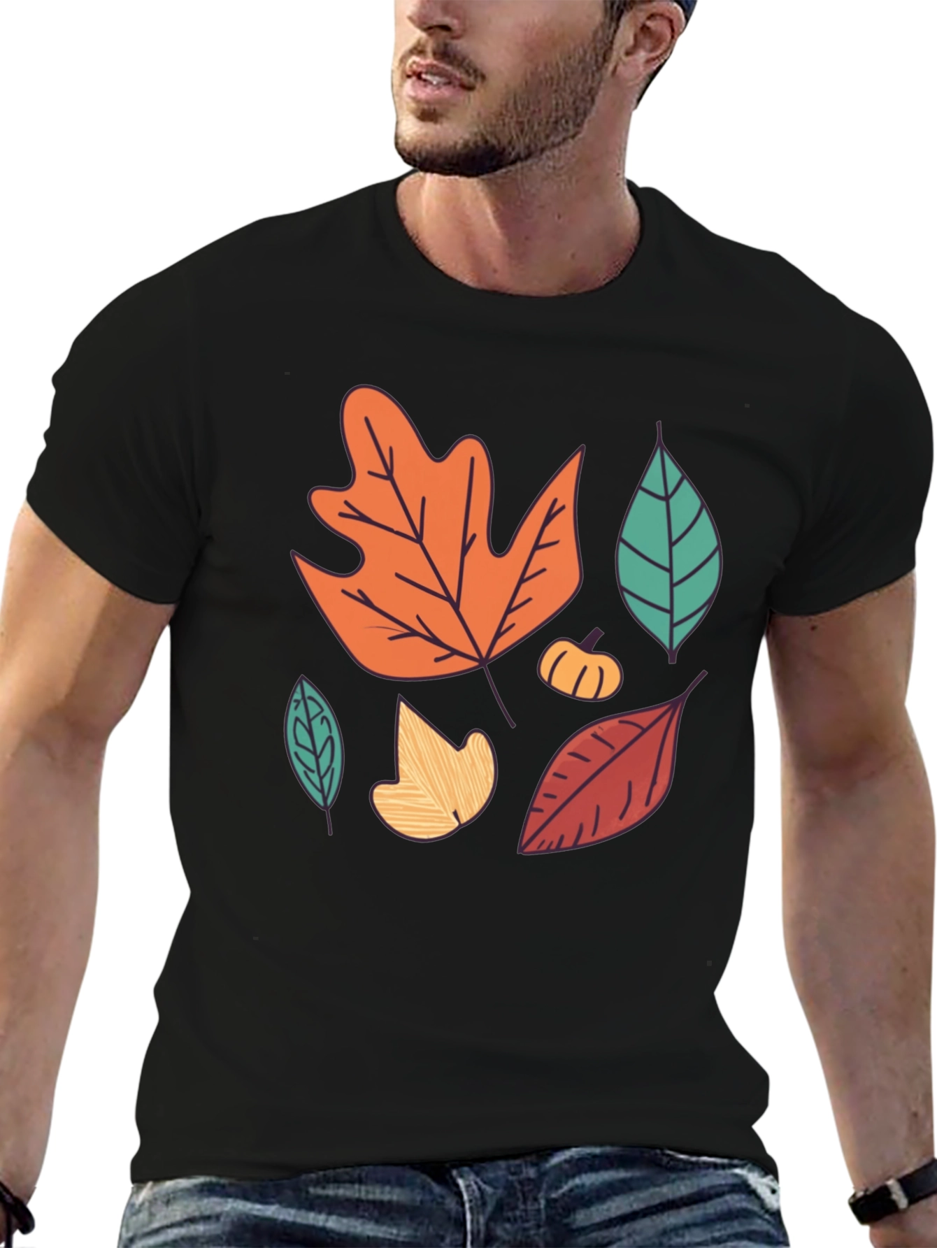 Black Autumn Leaves Graphic Tee - Fall Season Shirt view 6