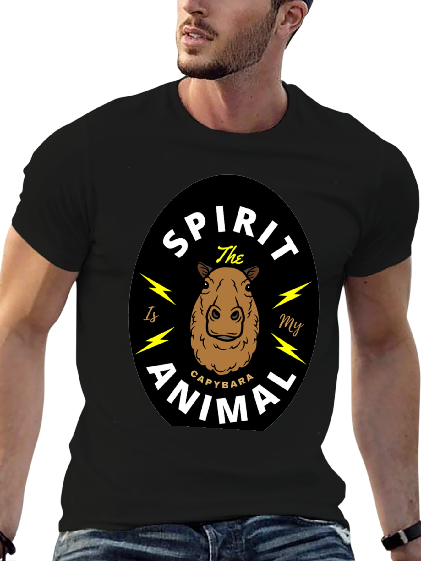 Black Capybara Spirit Animal T-Shirt - Unisex Black Tee view 6