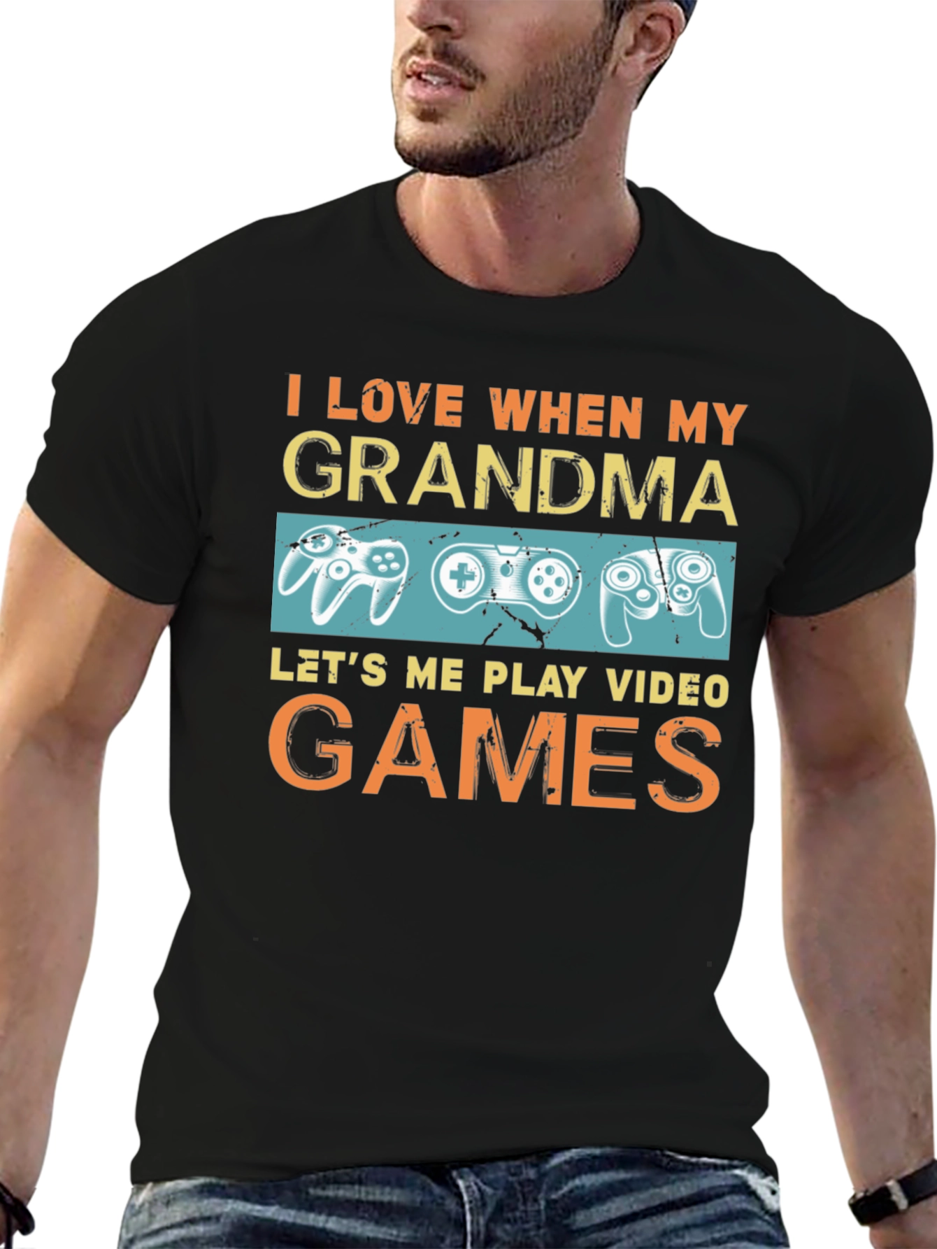 Black I Love When My Grandma Lets Me Play Video Games Black T-Shirt view 6