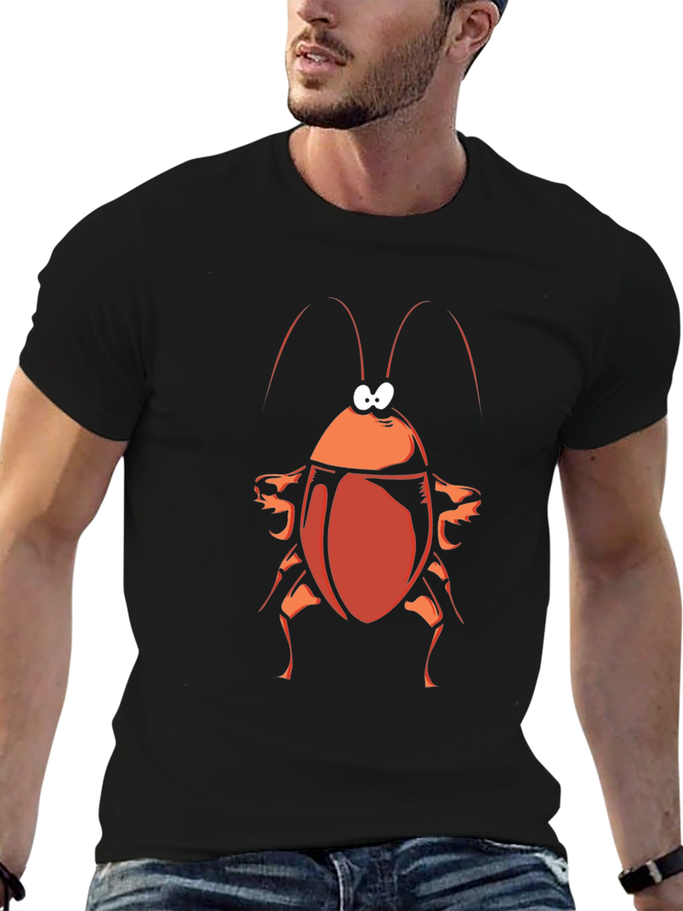 Black Cartoon Cockroach Graphic Tee - Black view 6