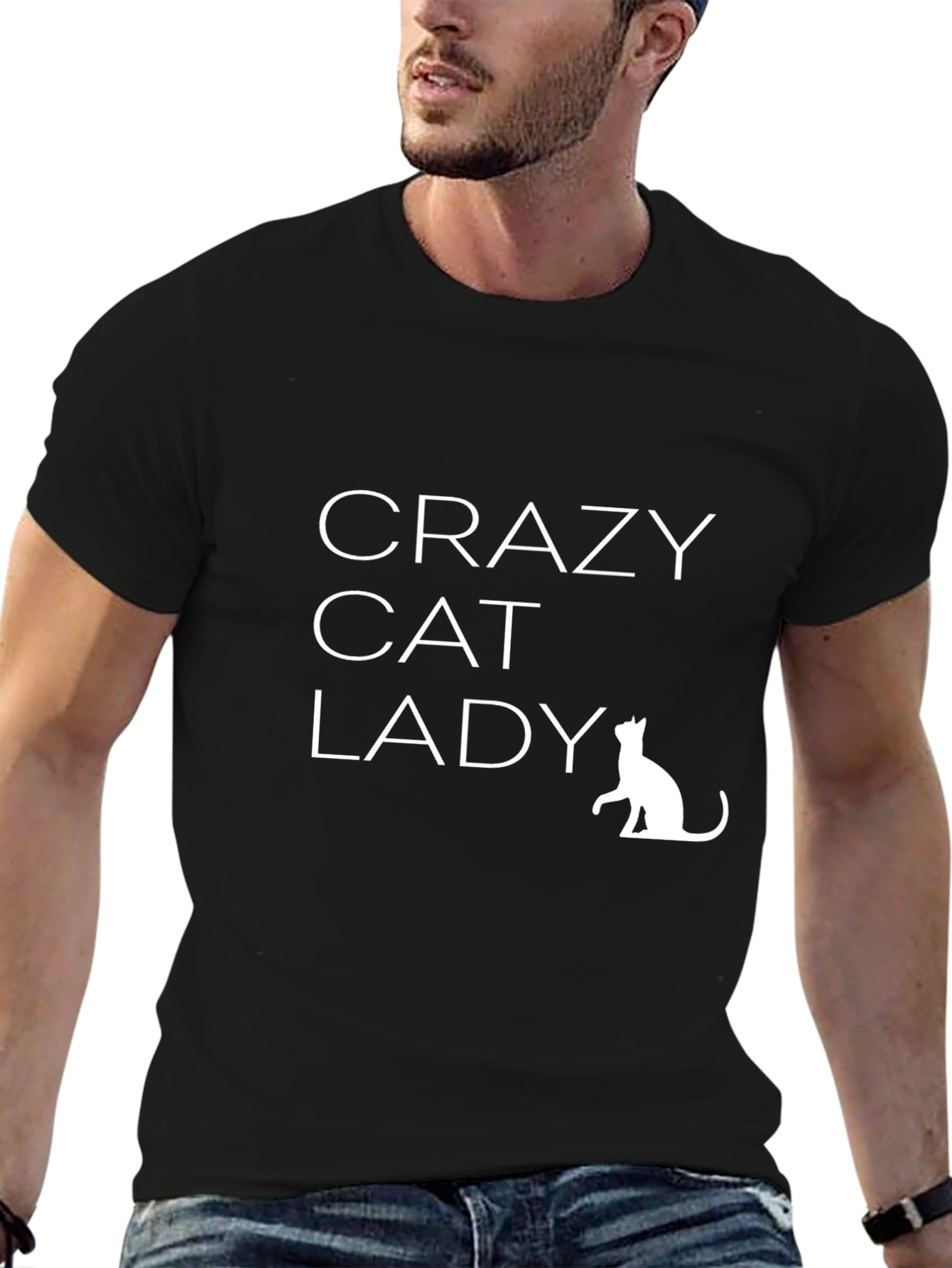 Black Crazy Cat Lady T-Shirt - Unisex Black Tee view 6