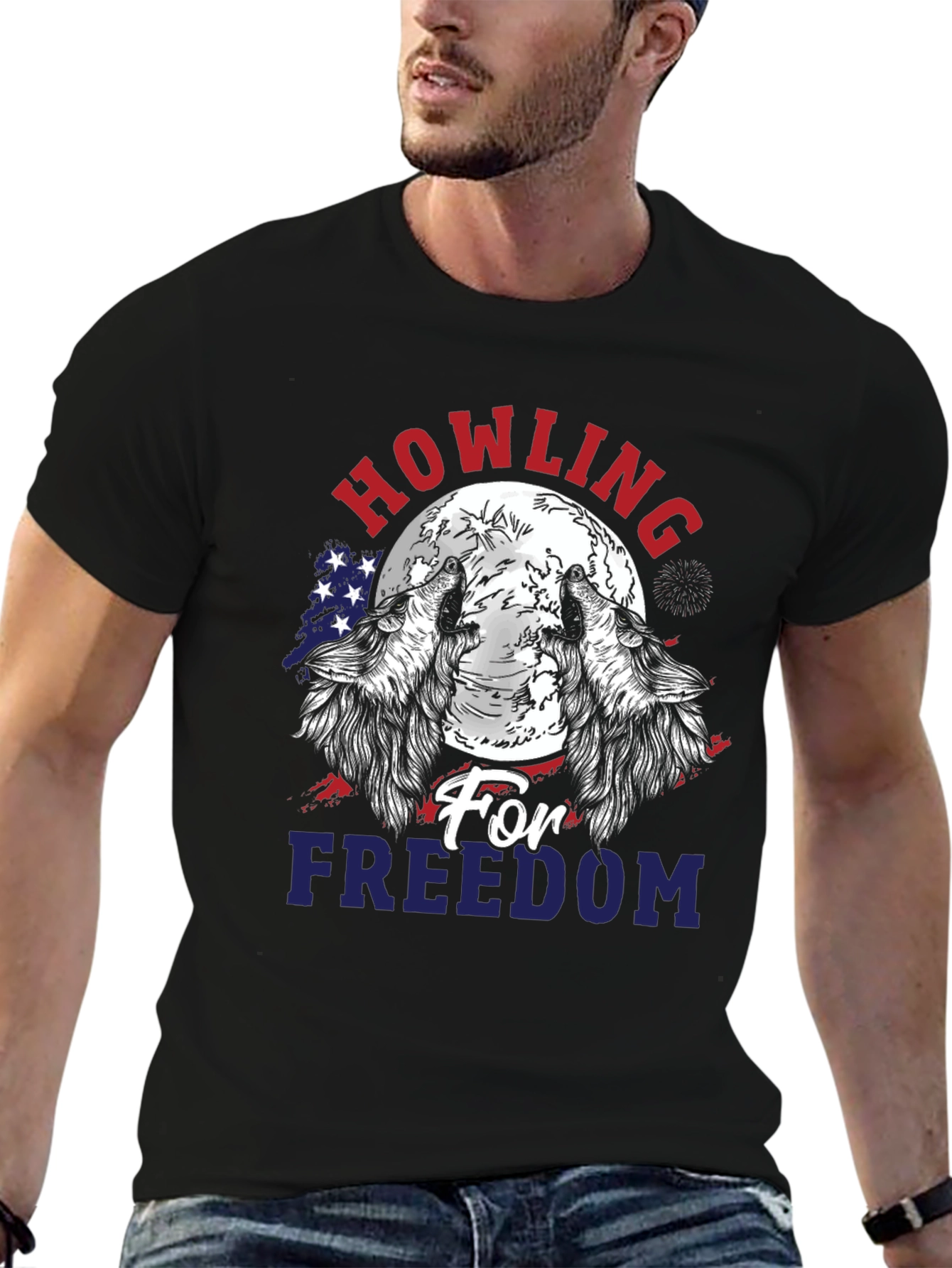 Black Howling for Freedom Patriotic Graphic T-Shirt view 6