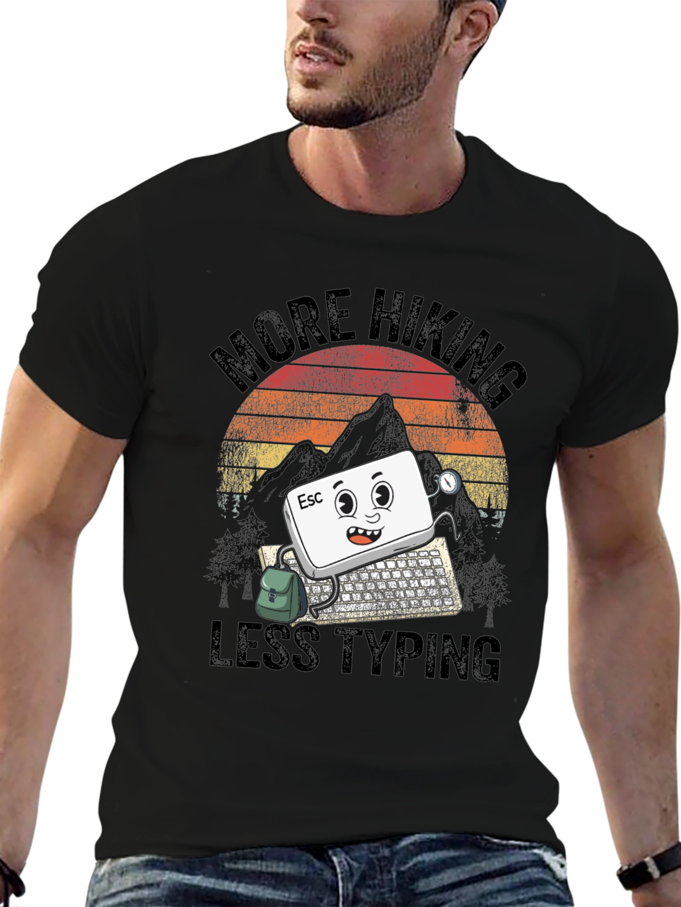 Black More Hiking Less Typing Graphic Tee view 6