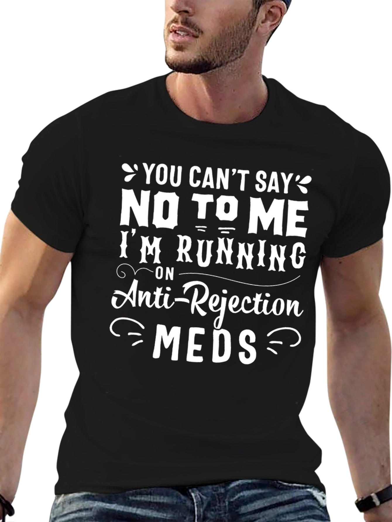 Black Humorous 'Anti-Rejection Meds' Graphic T-Shirt view 6