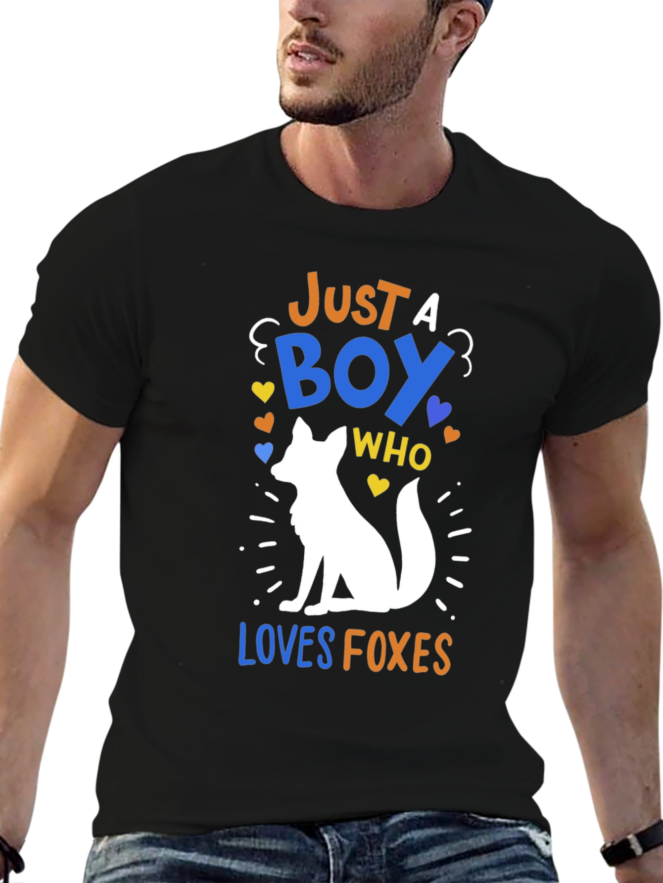 Black Boy Loves Foxes Graphic Tee - Trendy Animal Lover T-Shirt view 6