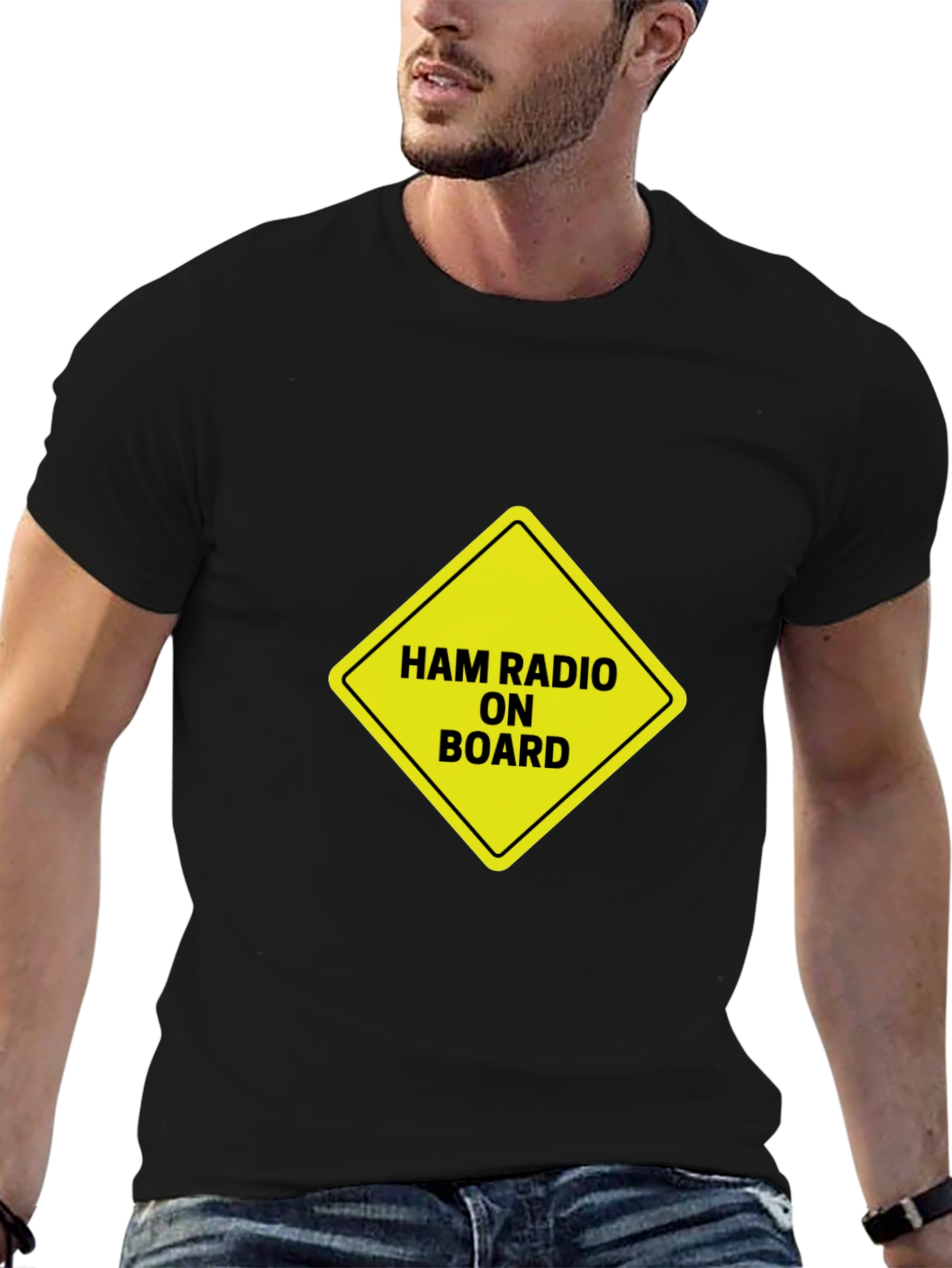 Black Ham Radio On Board T-Shirt view 6