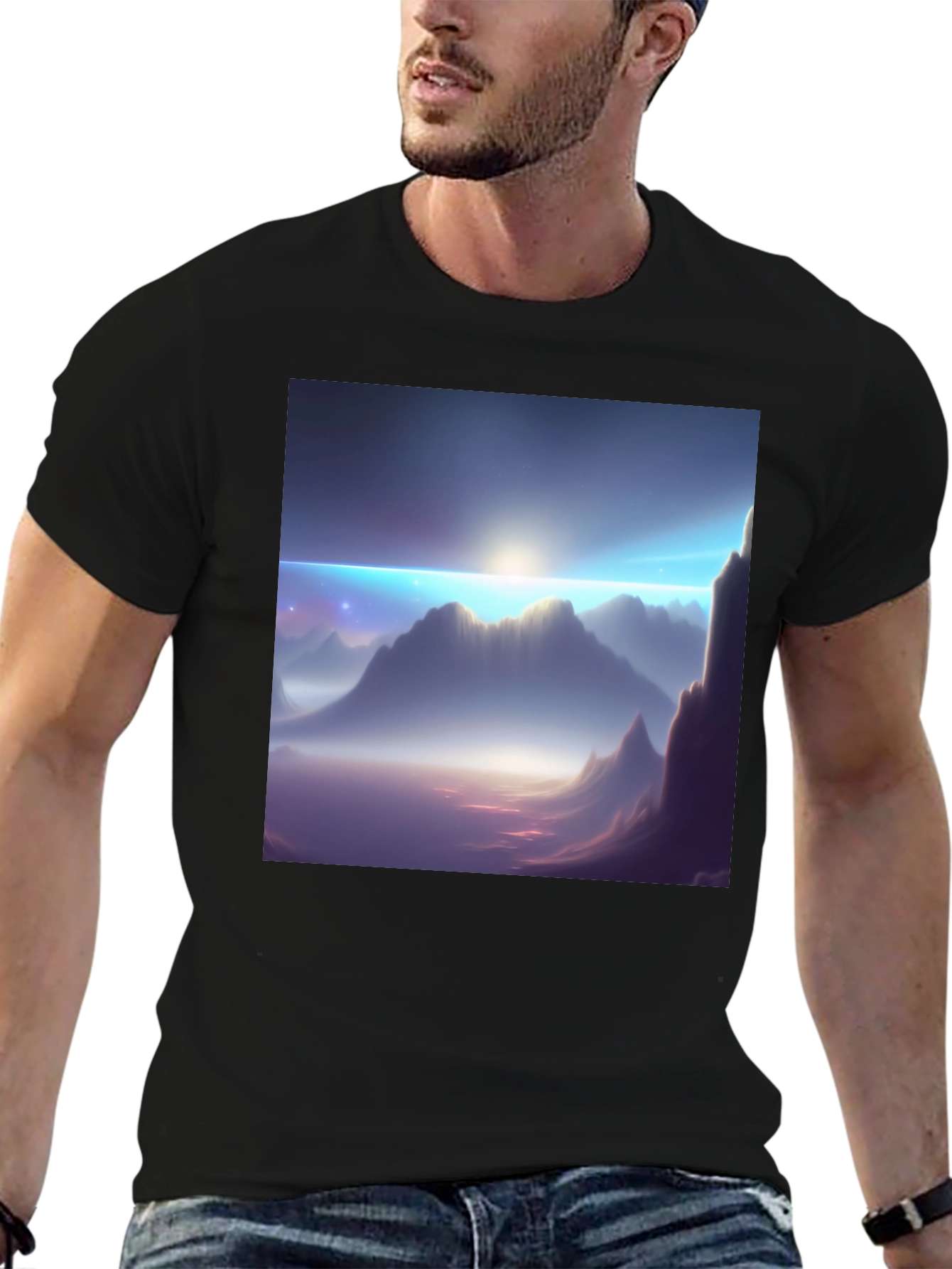 Black Mountainscape Graphic Tee - Black Cotton Blend view 6