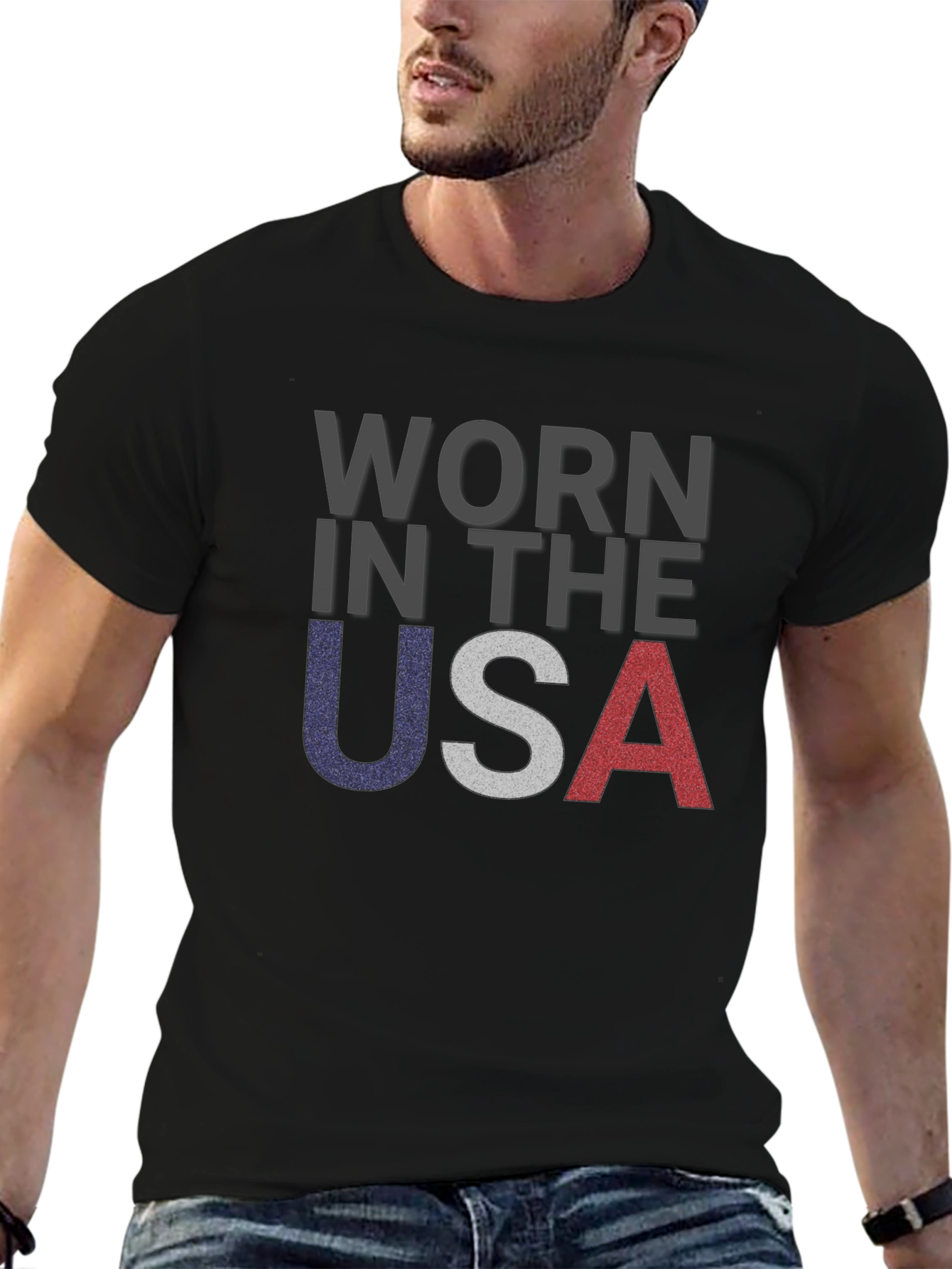 Black Worn in the USA Patriotic T-Shirt view 6