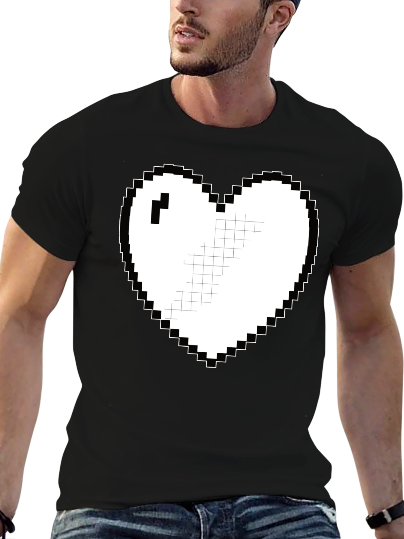 Black Pixel Heart Graphic Tee - Casual Black T-Shirt view 6