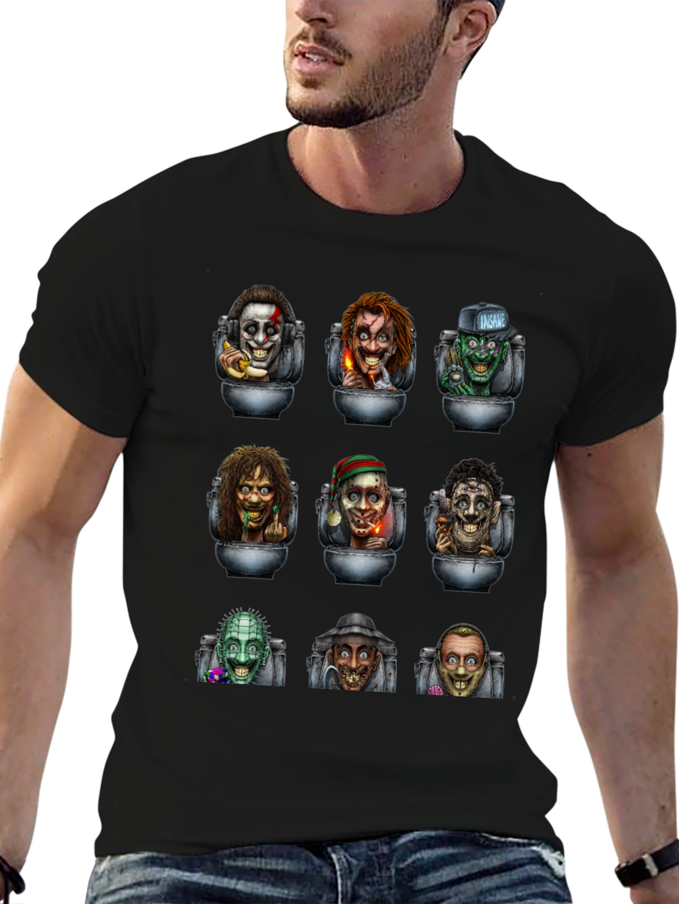 Black Horror Movie Character T-Shirt view 6