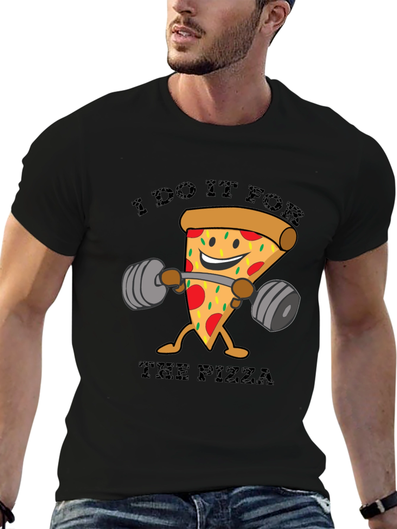 Black Pizza Lover Workout T-Shirt - Funny Fitness Tee view 6