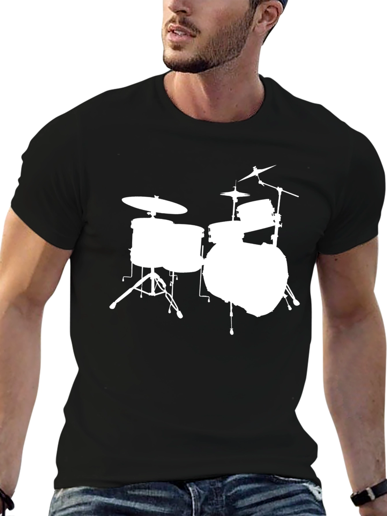 Black Drum Kit Graphic Tee - Black Cotton T-Shirt view 6