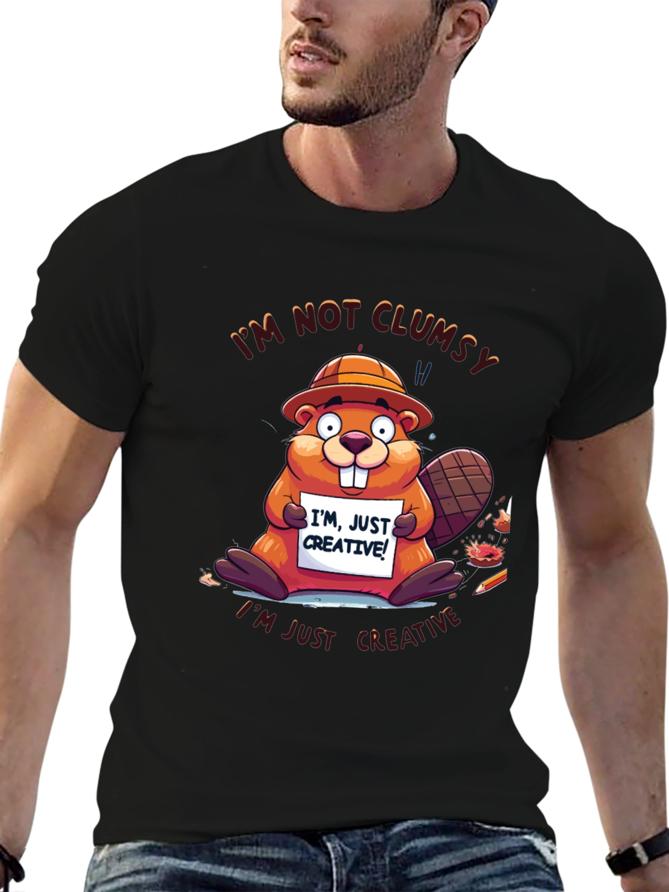 Black Funny Beaver 'I'm Not Clumsy' Graphic Tee view 6