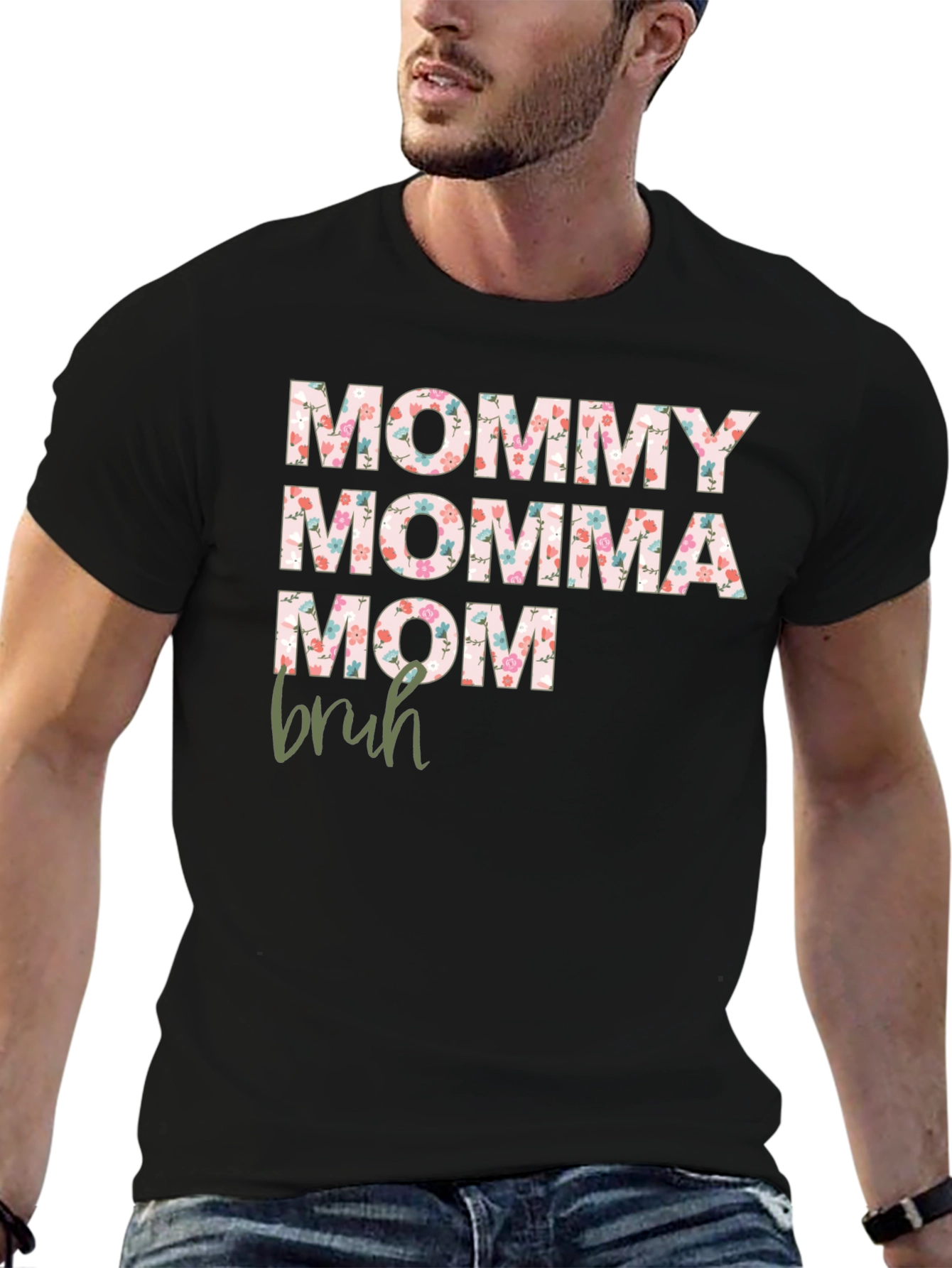 Black Floral Mommy Momma Mom Bruh Graphic Tee view 6
