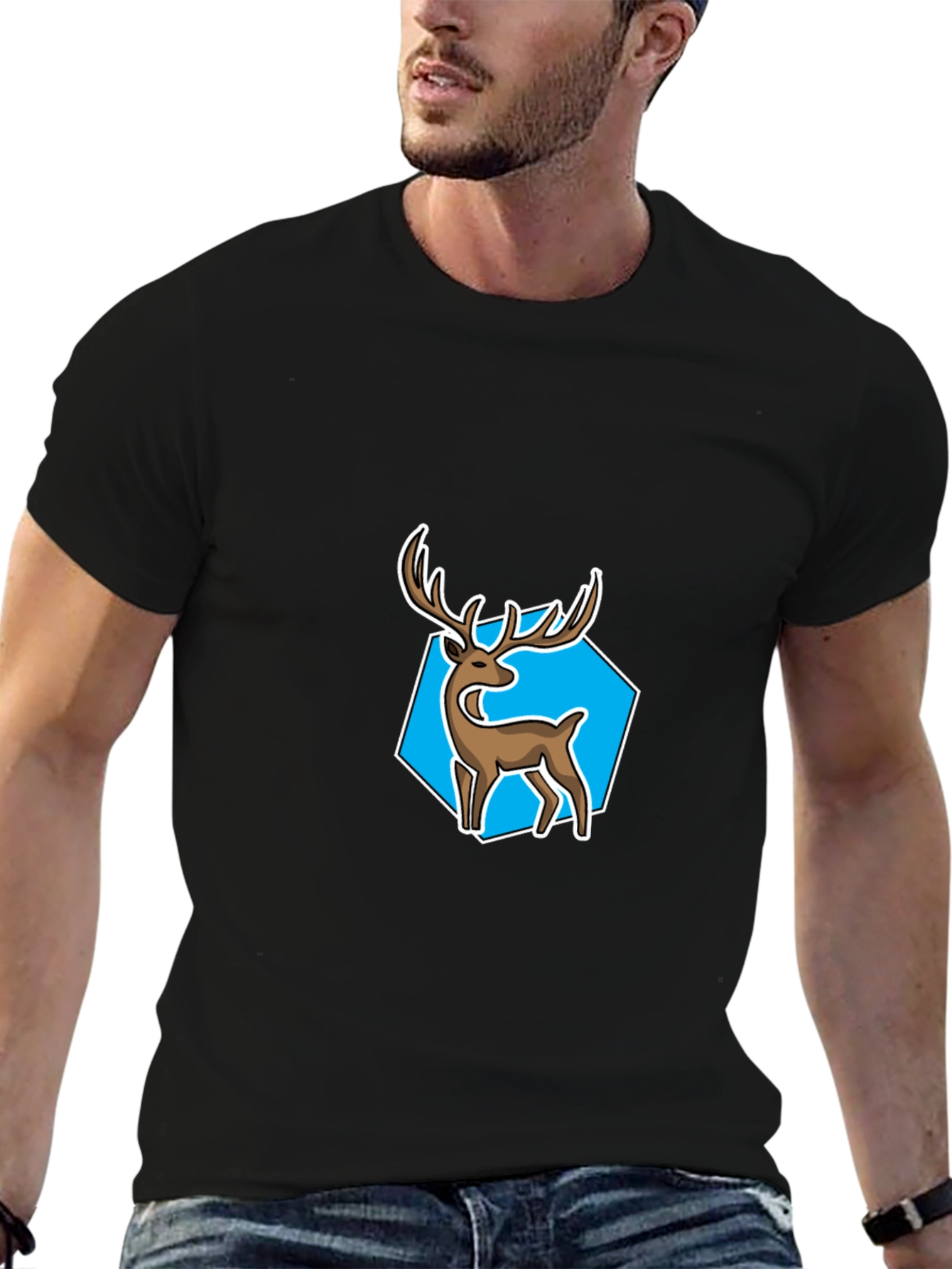 Black Deer Graphic Tee - Cool Men's Black T-Shirt view 6