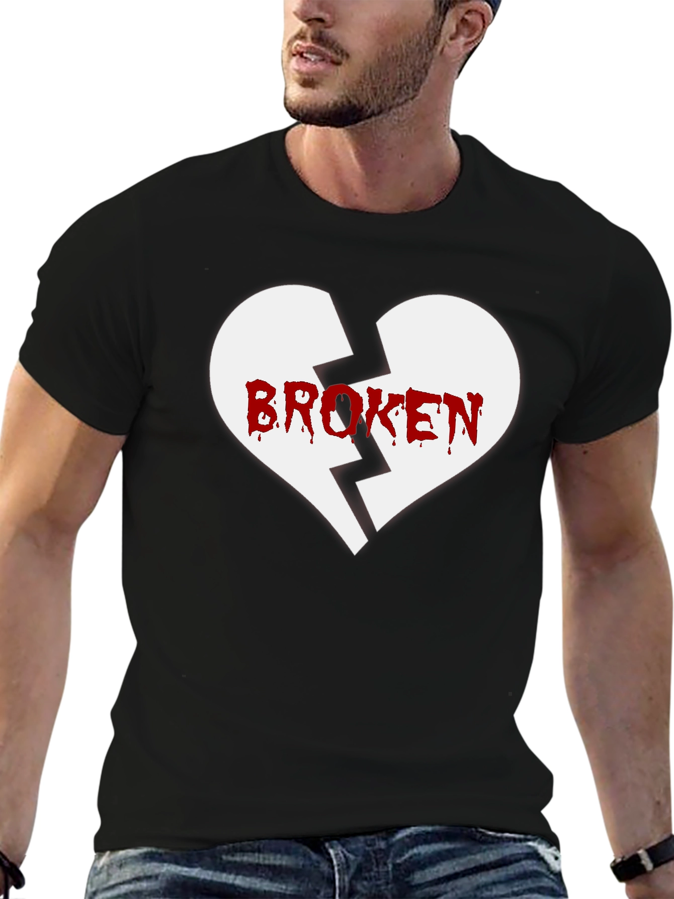 Black Broken Heart Graphic Tee - Men's Black T-Shirt view 6