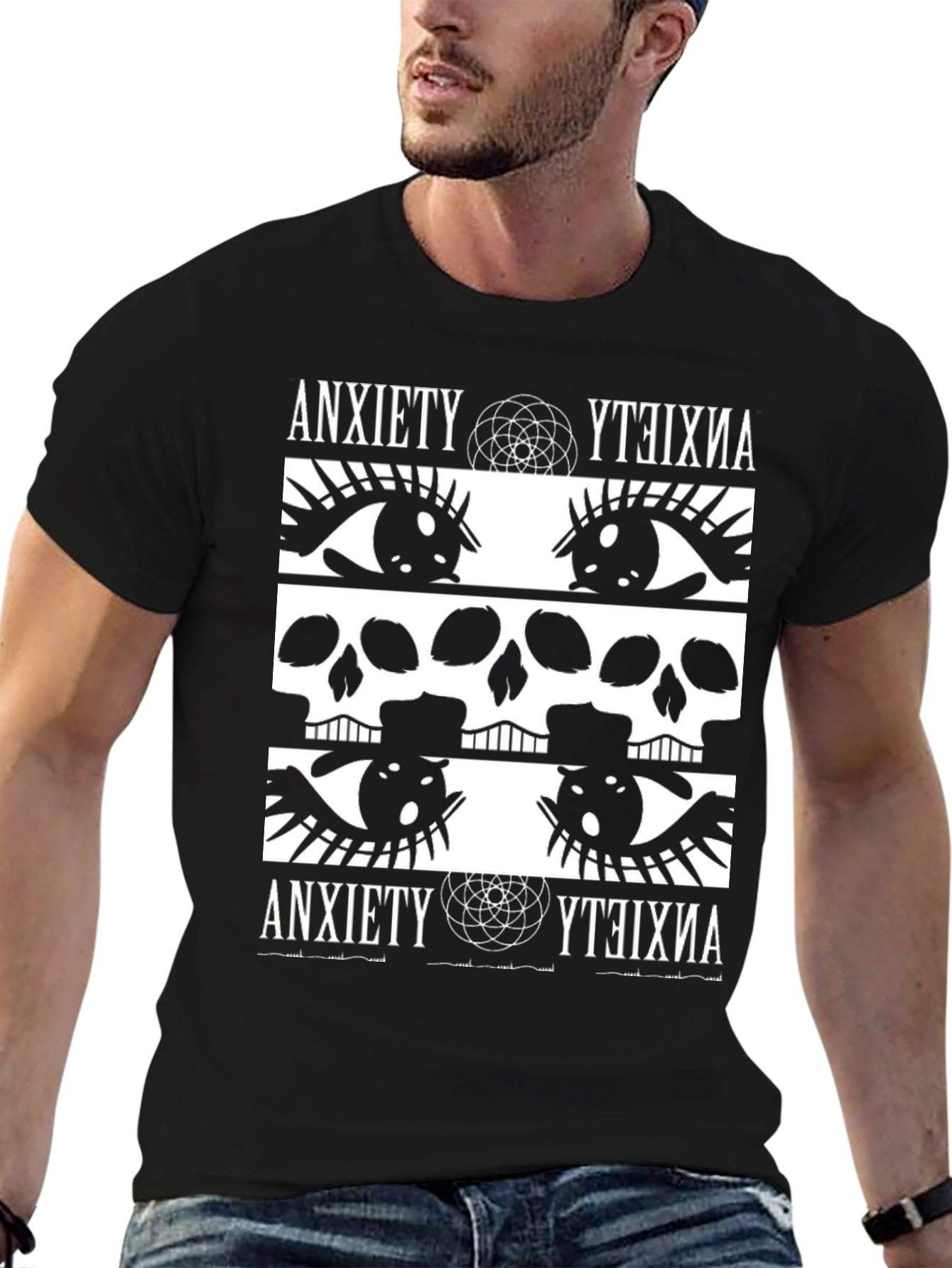 Black Anxiety Graphic Print T-Shirt - Bold & Edgy Design view 6