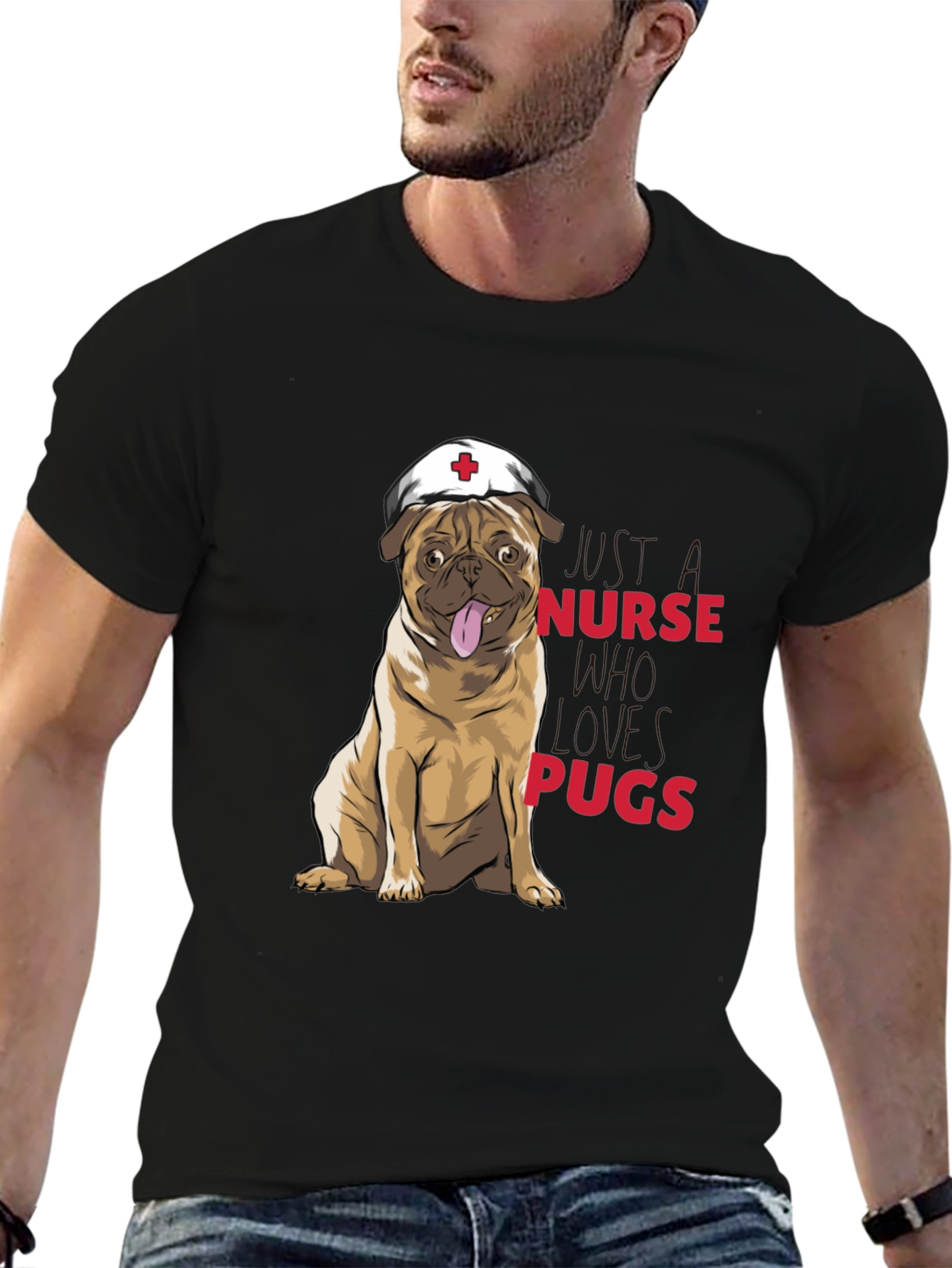 Black Nurse Pugs Graphic T-Shirt - Cute Dog Lover Tee view 6