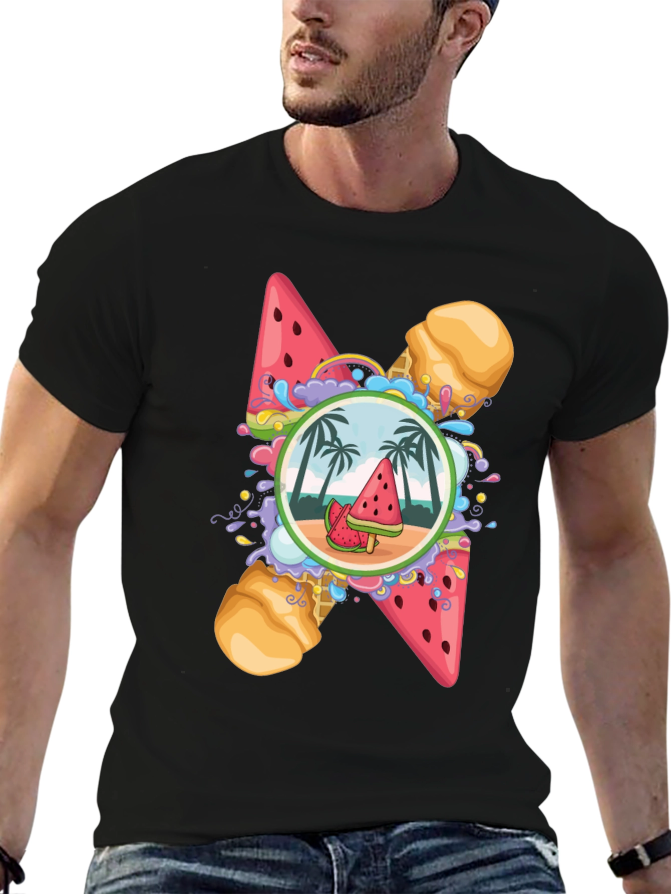 Black Summer Vibes Graphic T-Shirt view 6