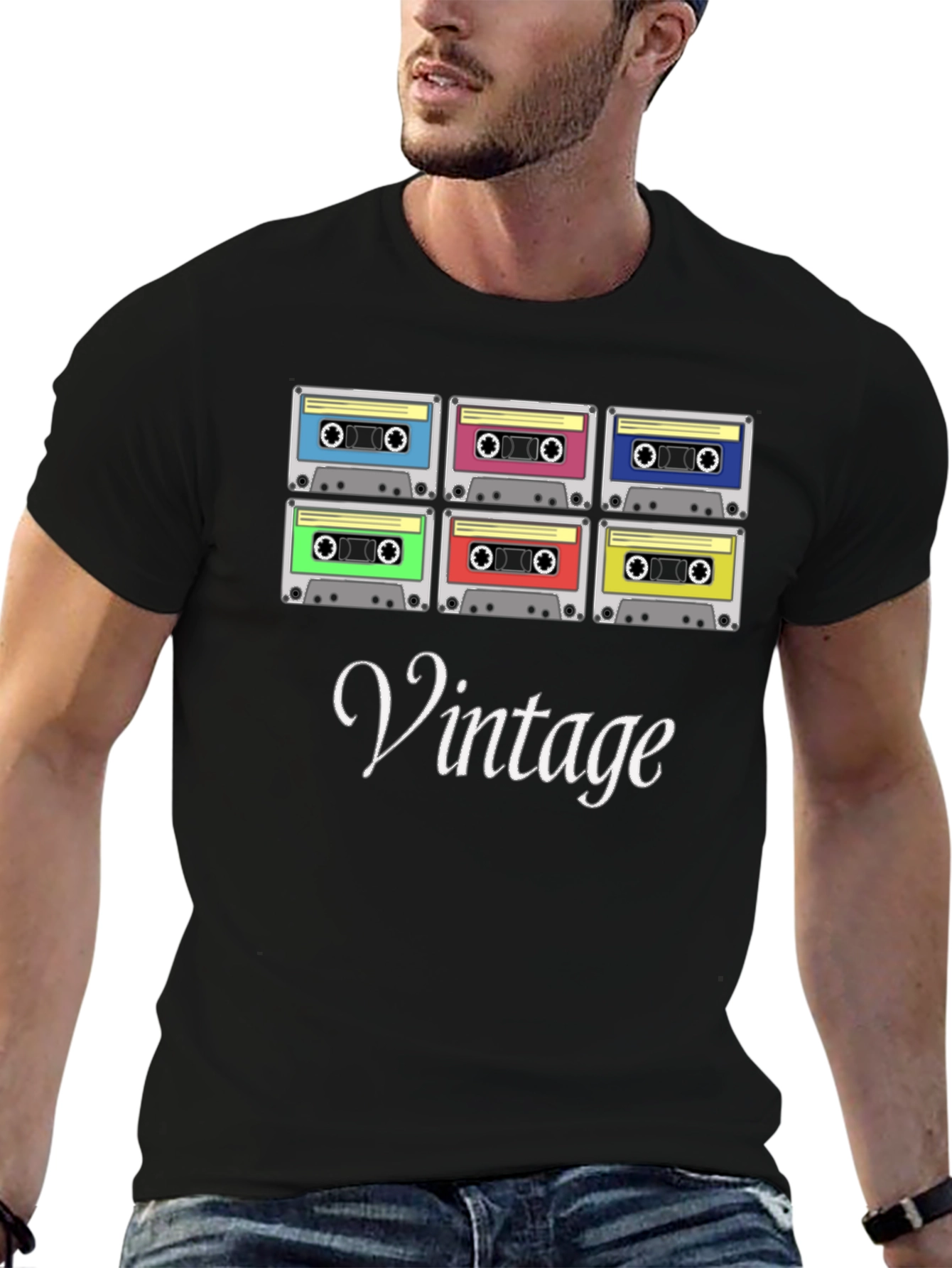 Black Retro Cassette Tape Vintage T-Shirt view 6