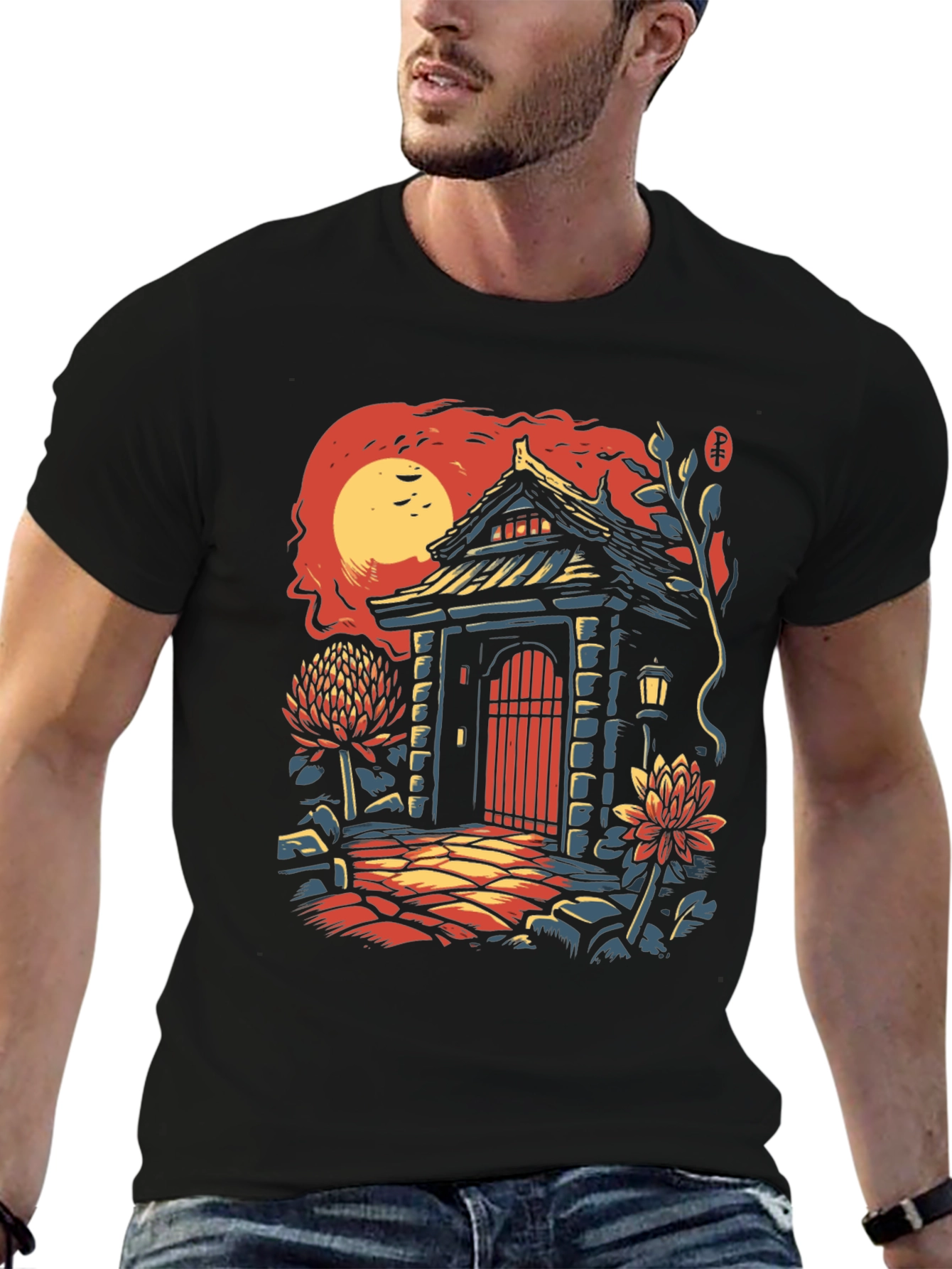 Black Japanese Gate T-Shirt - Unique Graphic Tee view 6