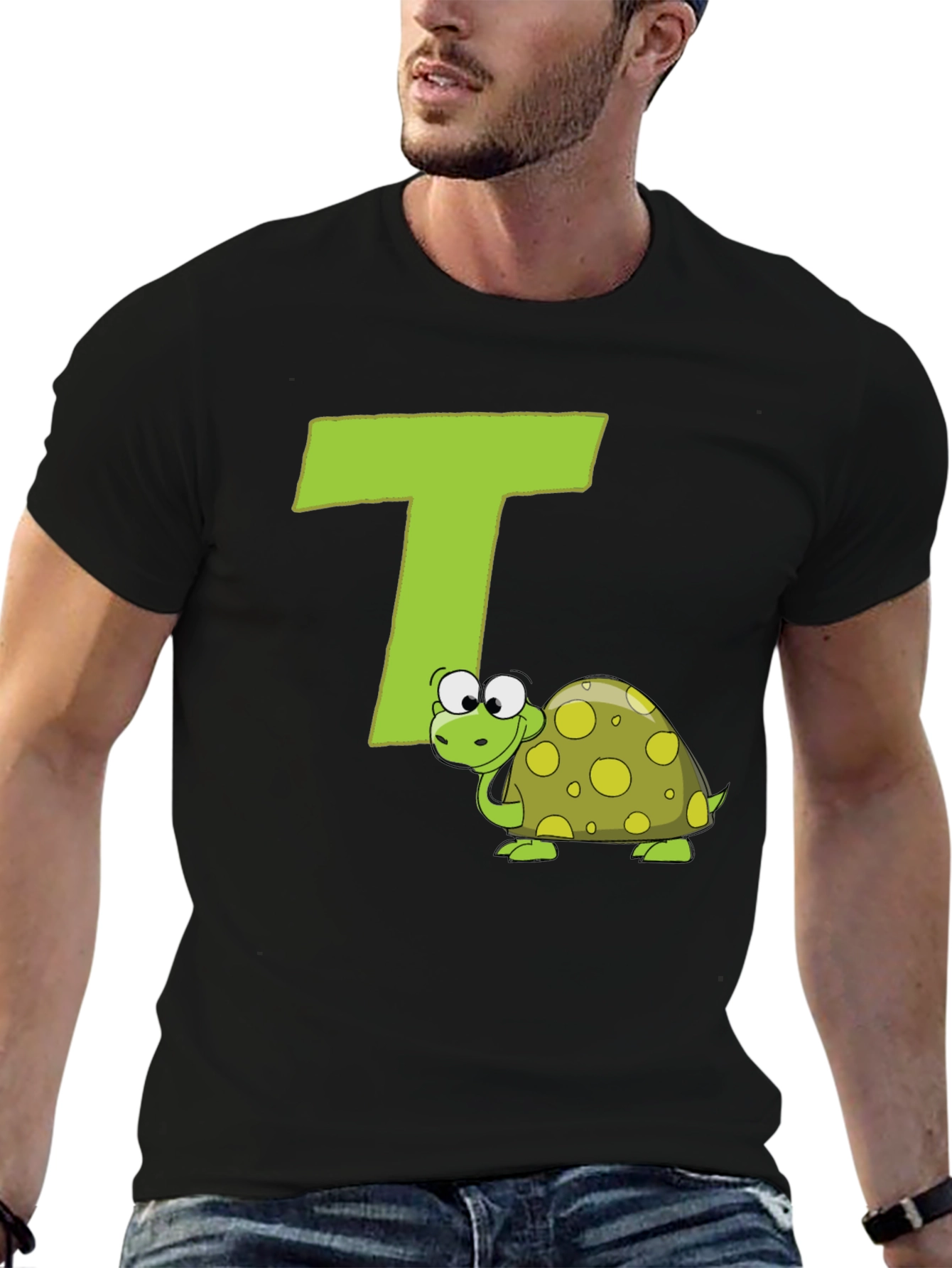 Black Turtle-rific T-Shirt: Letter T Design view 6