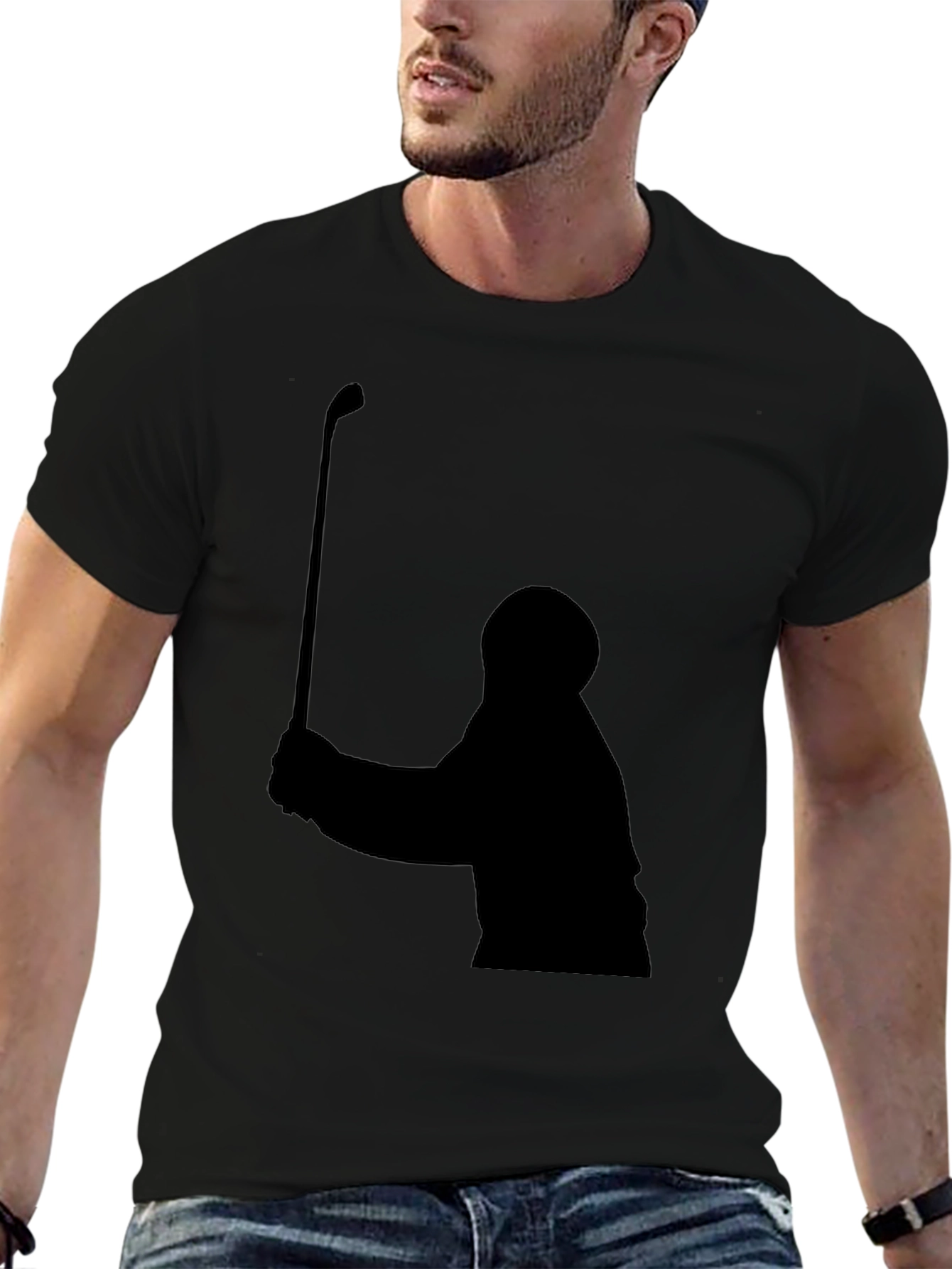 Black Golfer Silhouette Black T-Shirt view 6
