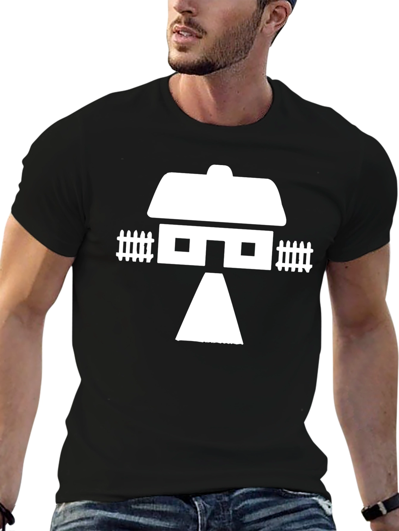 Black House Graphic Tee - Black Cotton T-Shirt view 6