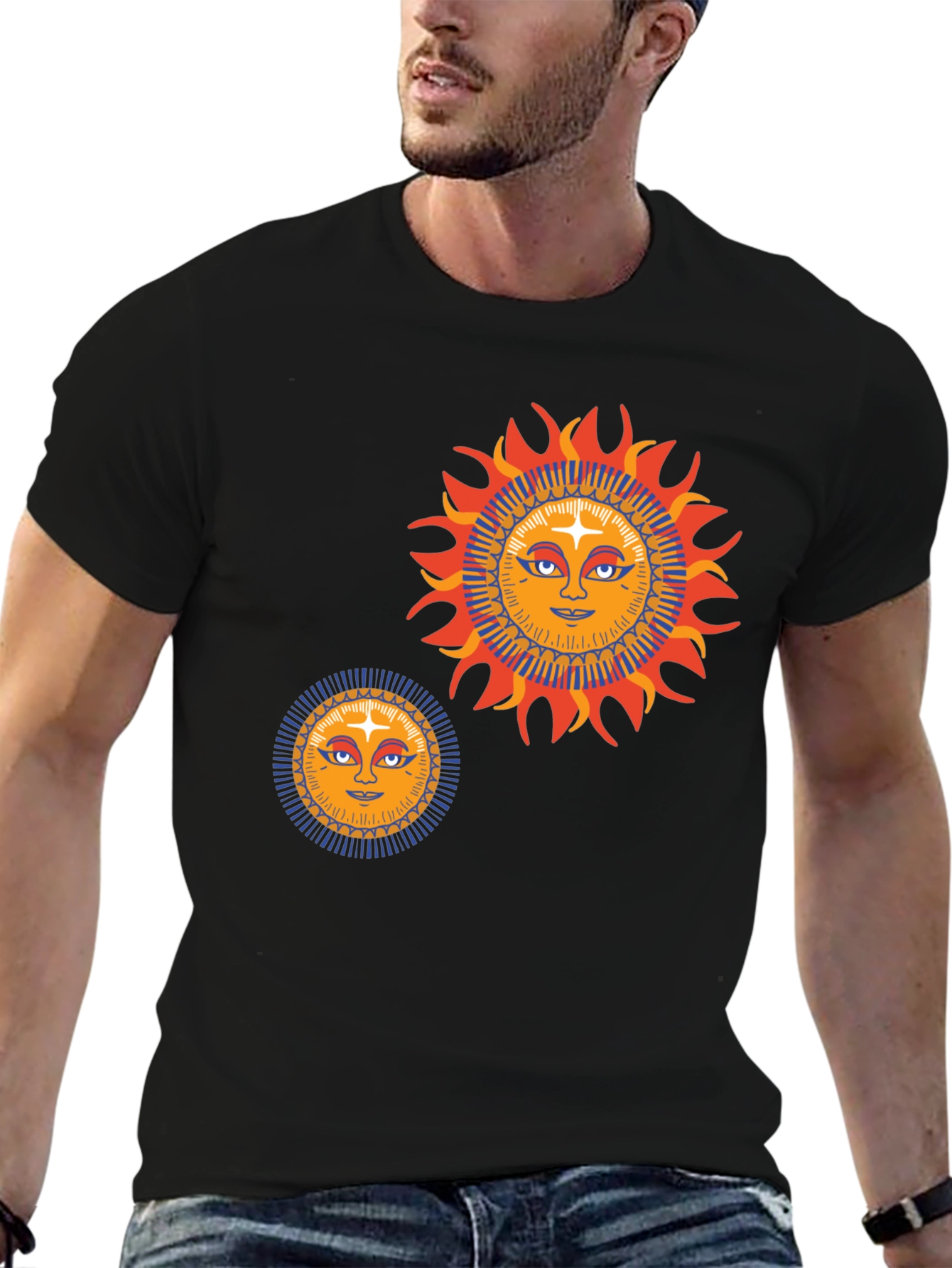 Black Sun Graphic Tee - Retro Style Black T-Shirt view 6