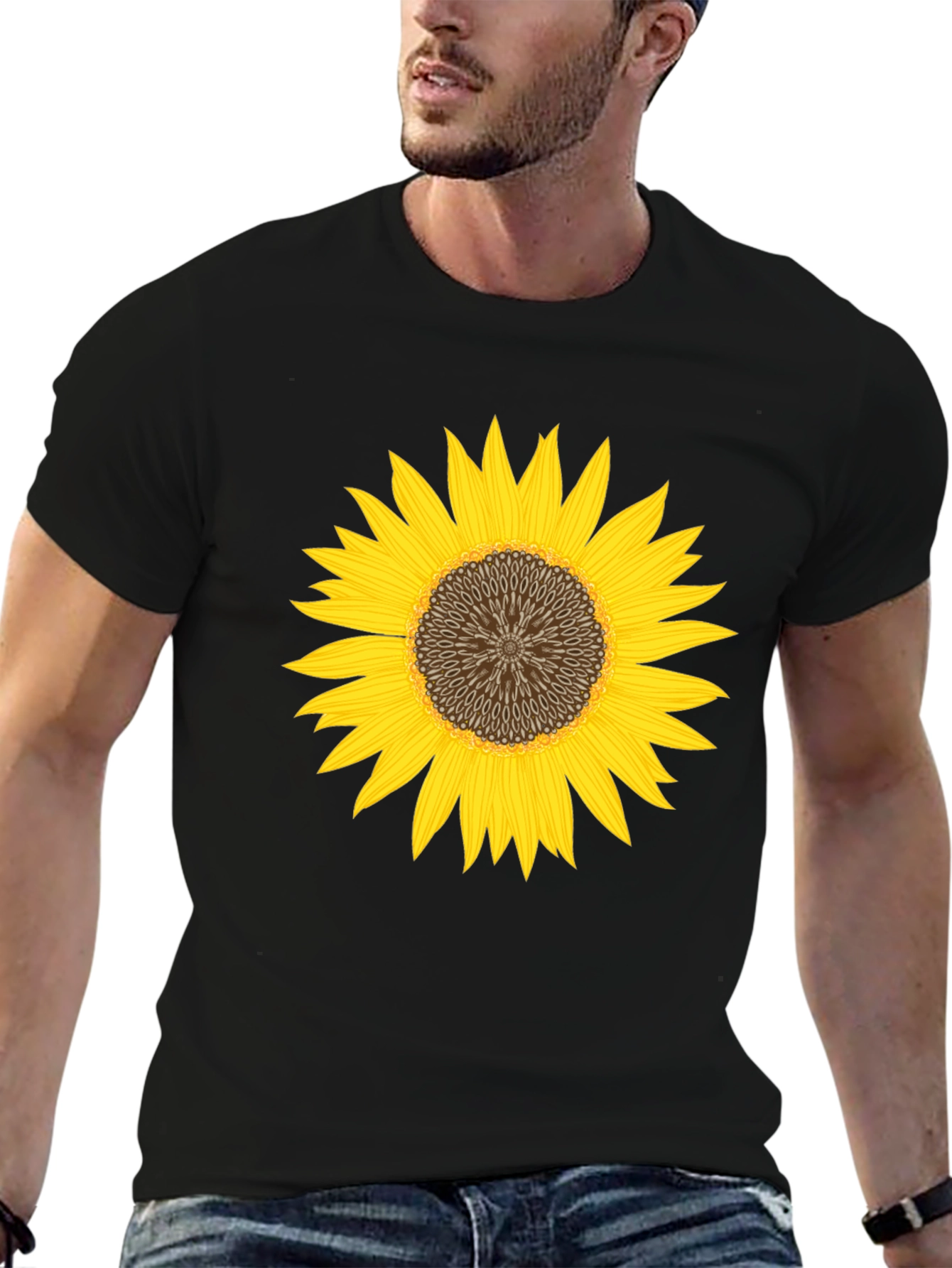 Black Sunflower Graphic Black T-Shirt - Unisex view 6