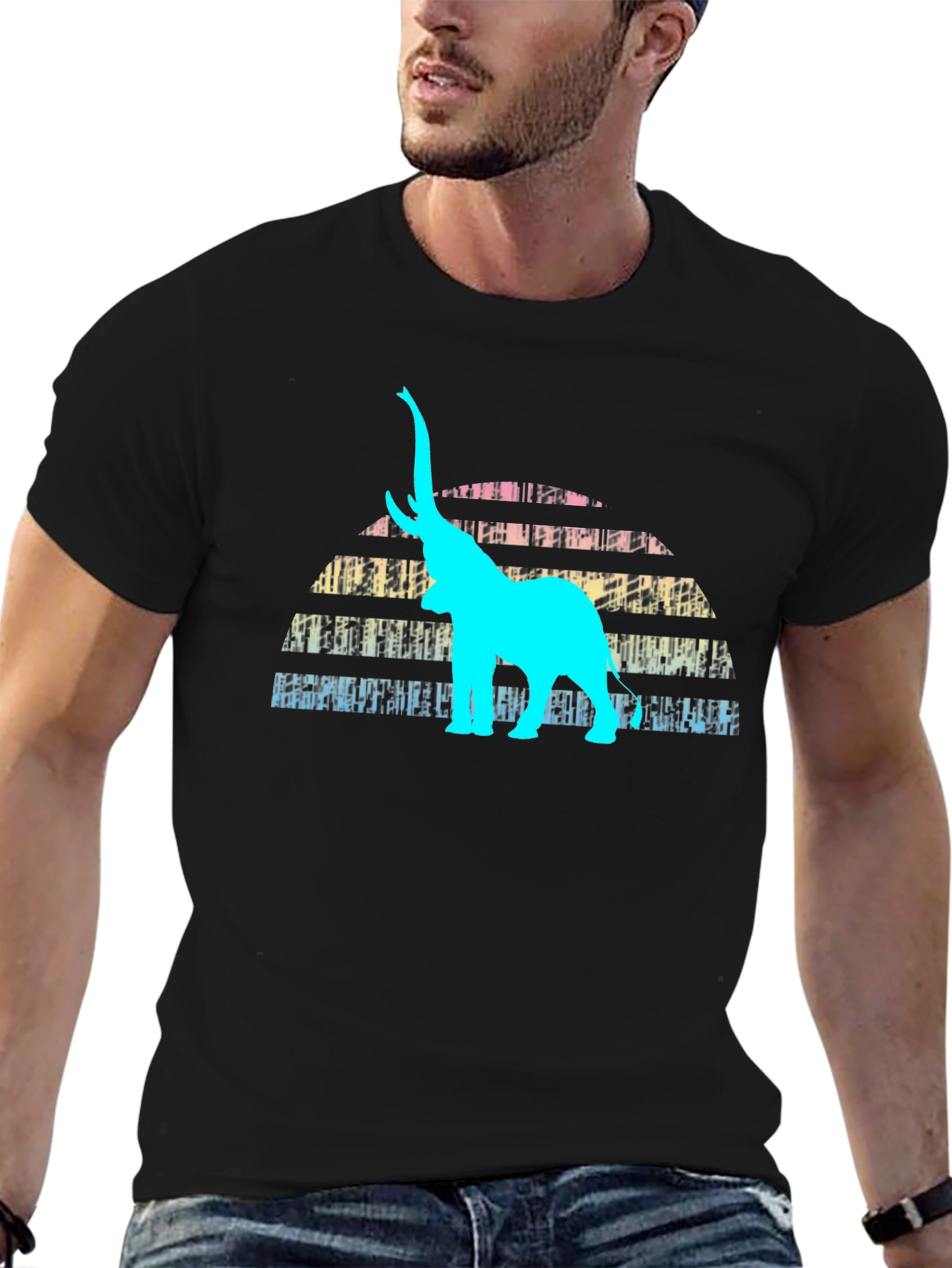 Black Retro Elephant Graphic Tee - Black view 6