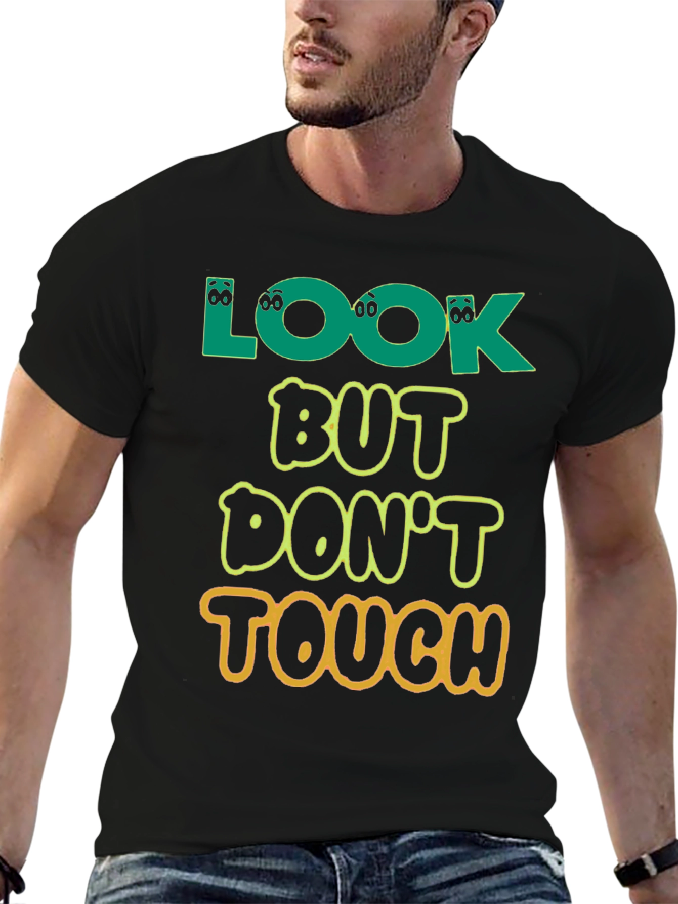 Black Look But Don't Touch T-Shirt - Novelty Graphic Tee view 6