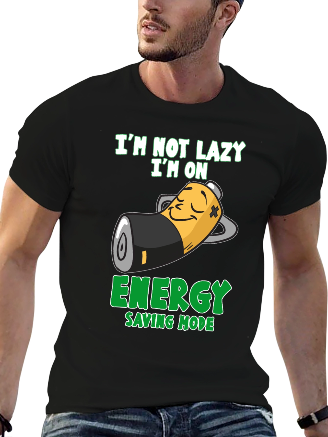 Black Lazy Mode T-Shirt - Energy Saving Mode Graphic Tee view 6