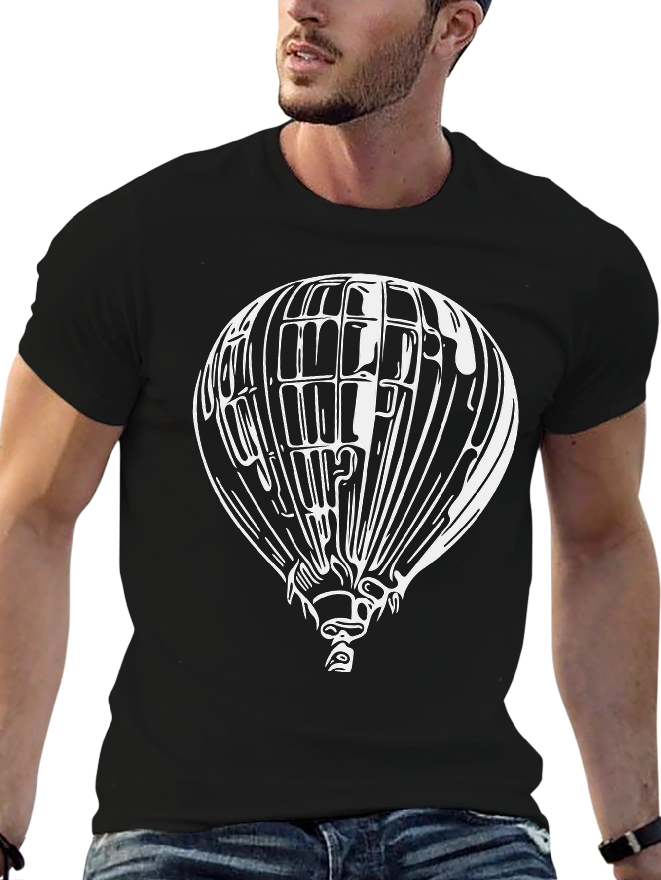 Black Air Balloon Graphic Tee - Black Cotton Blend view 6