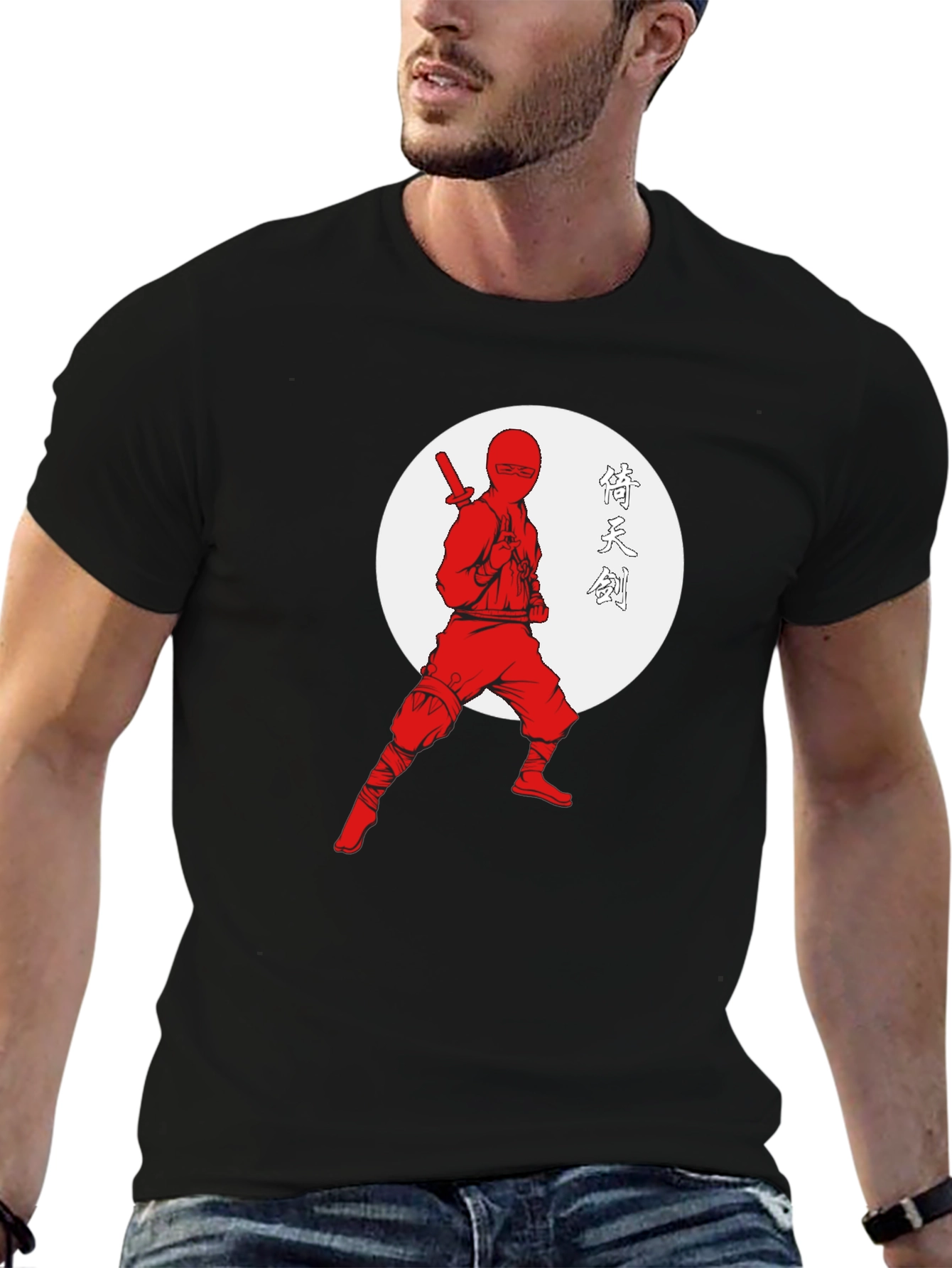 Black Ninja Warrior Graphic Tee - Black Cotton T-Shirt view 6