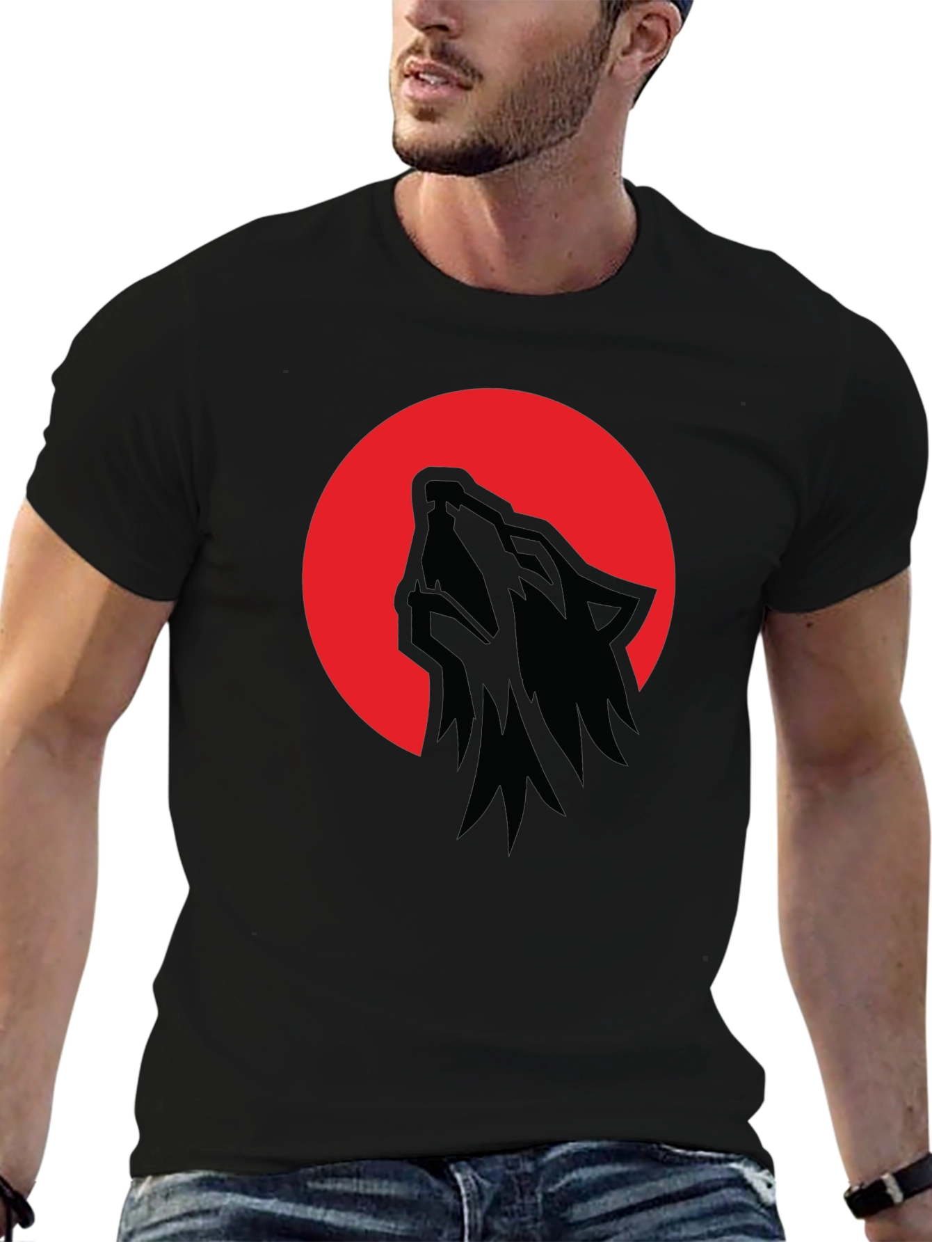 Black Wolf Moon T-Shirt - Men's Black Graphic Tee view 6