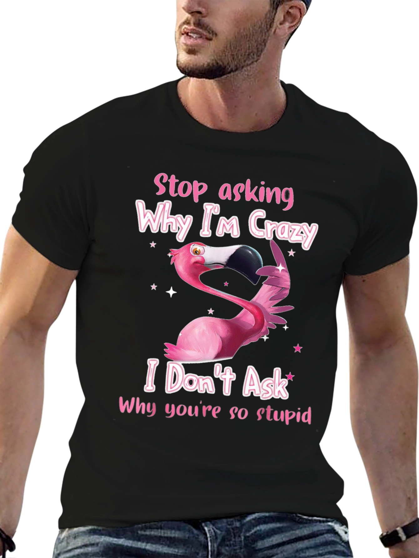 Black Crazy Flamingo Graphic T-Shirt - Funny Sarcastic Tee view 6