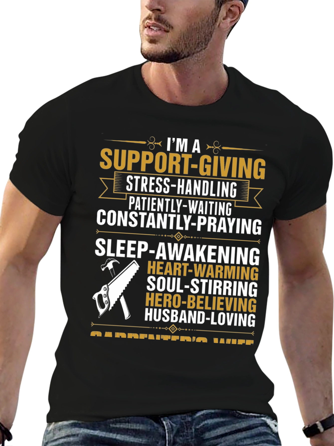 Black Carpenter's Wife T-Shirt: Support-Giving, Loving Design view 6