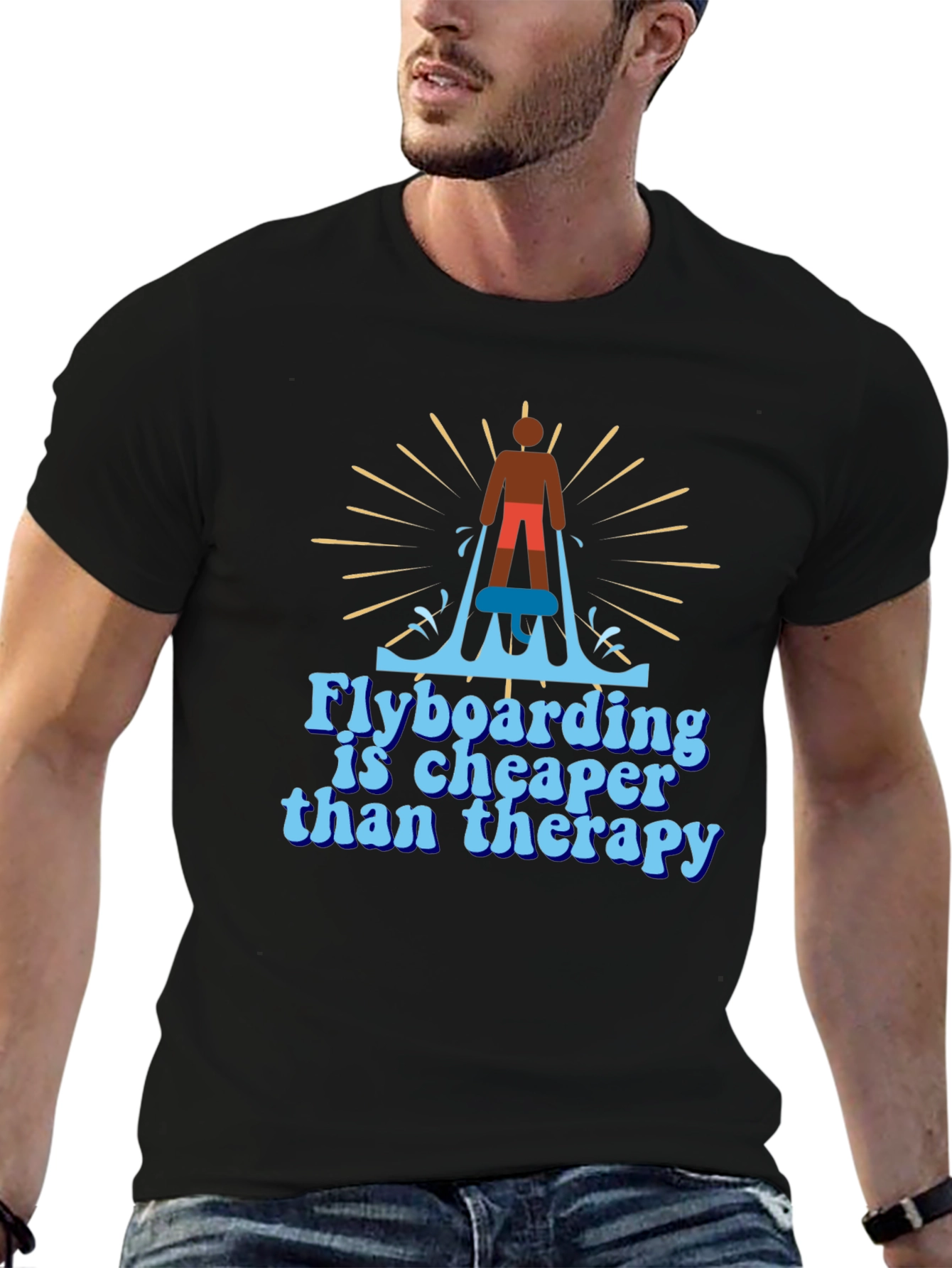 Black Flyboarding Therapy T-Shirt - Hobby Graphic Tee view 6