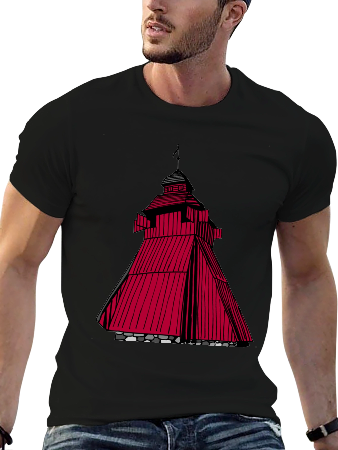 Black Red Tower Graphic T-Shirt - Unique Design view 6