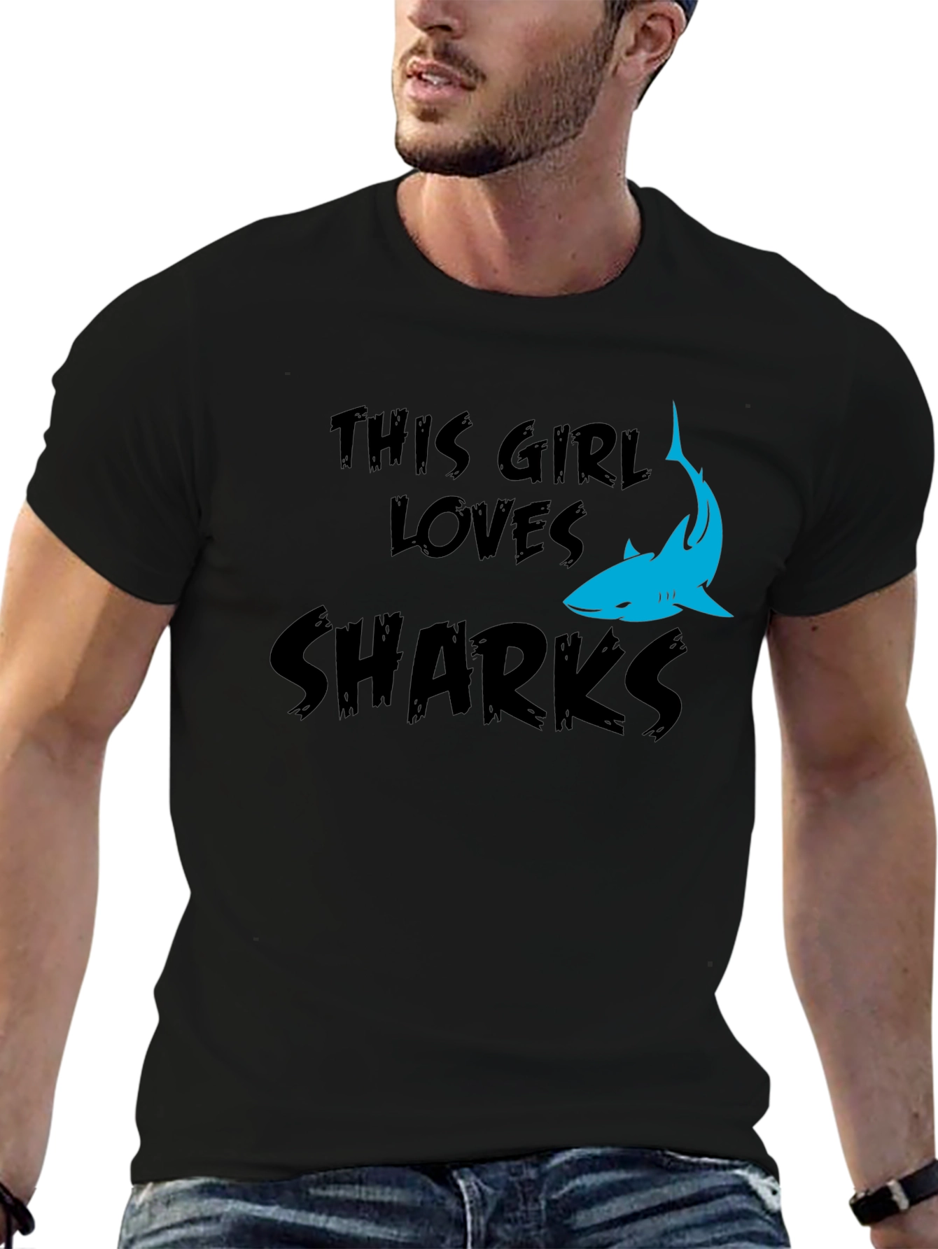 Black This Girl Loves Sharks Graphic Tee - Unisex view 6