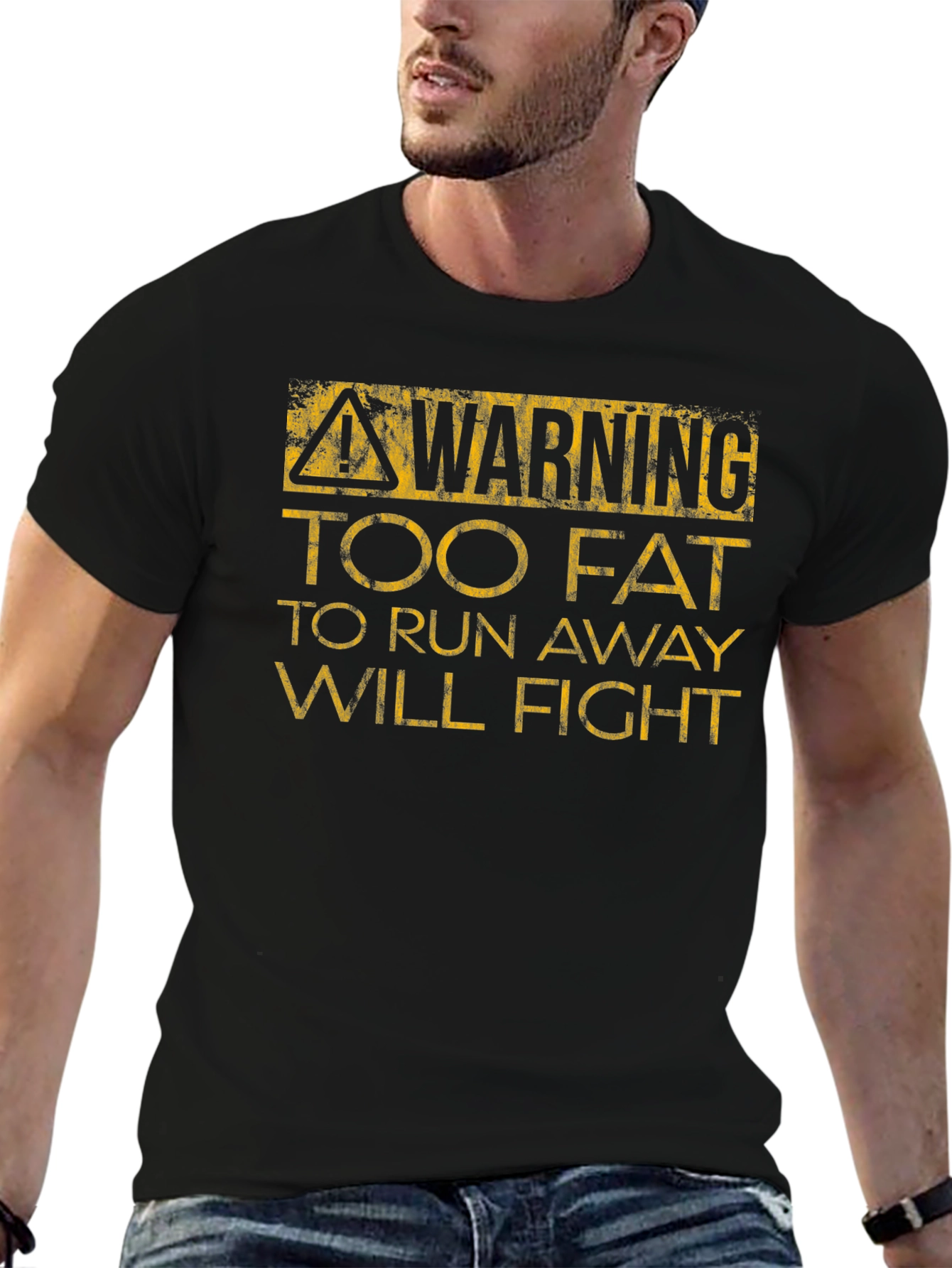 Black Warning Too Fat to Run T-Shirt - Funny Graphic Tee view 6