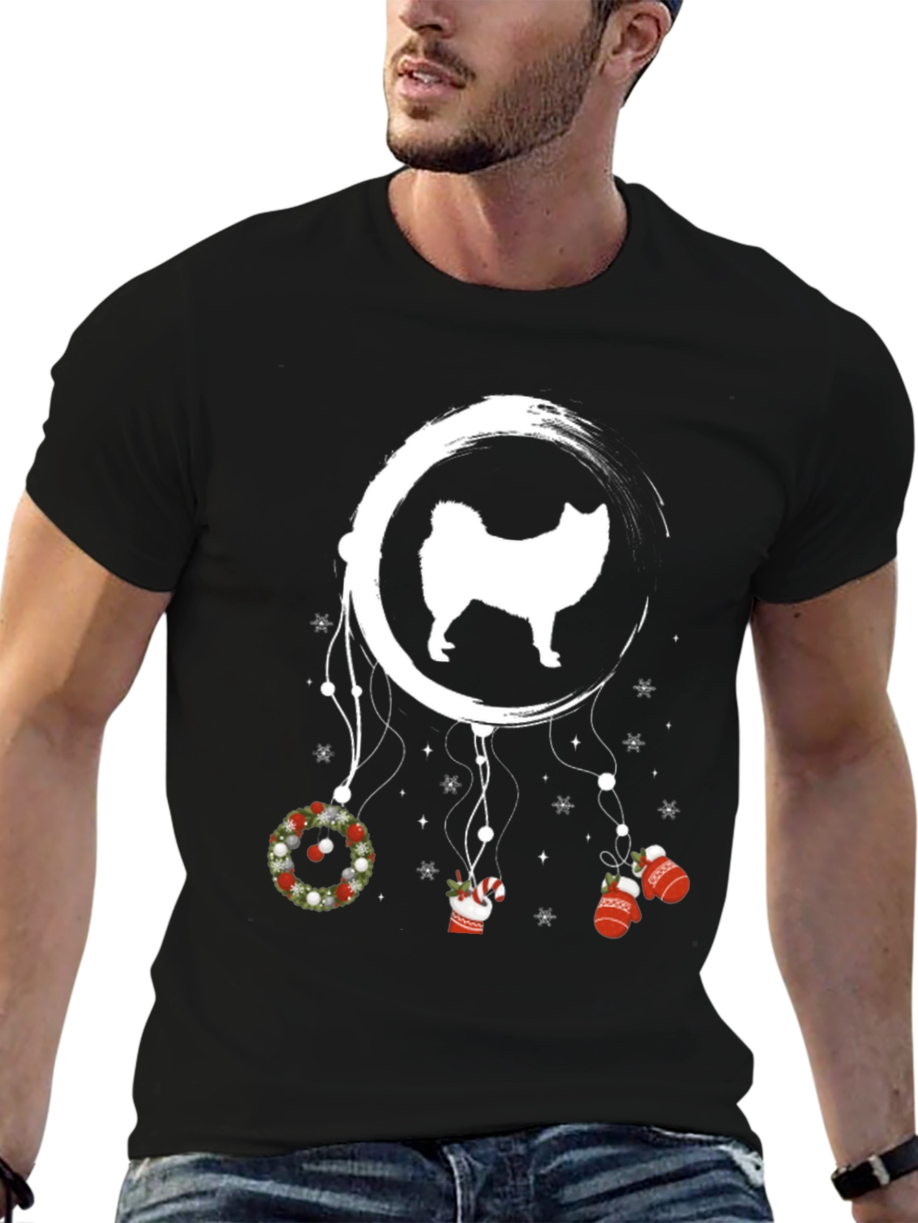 Black Holiday Dog Dreamcatcher T-Shirt view 6