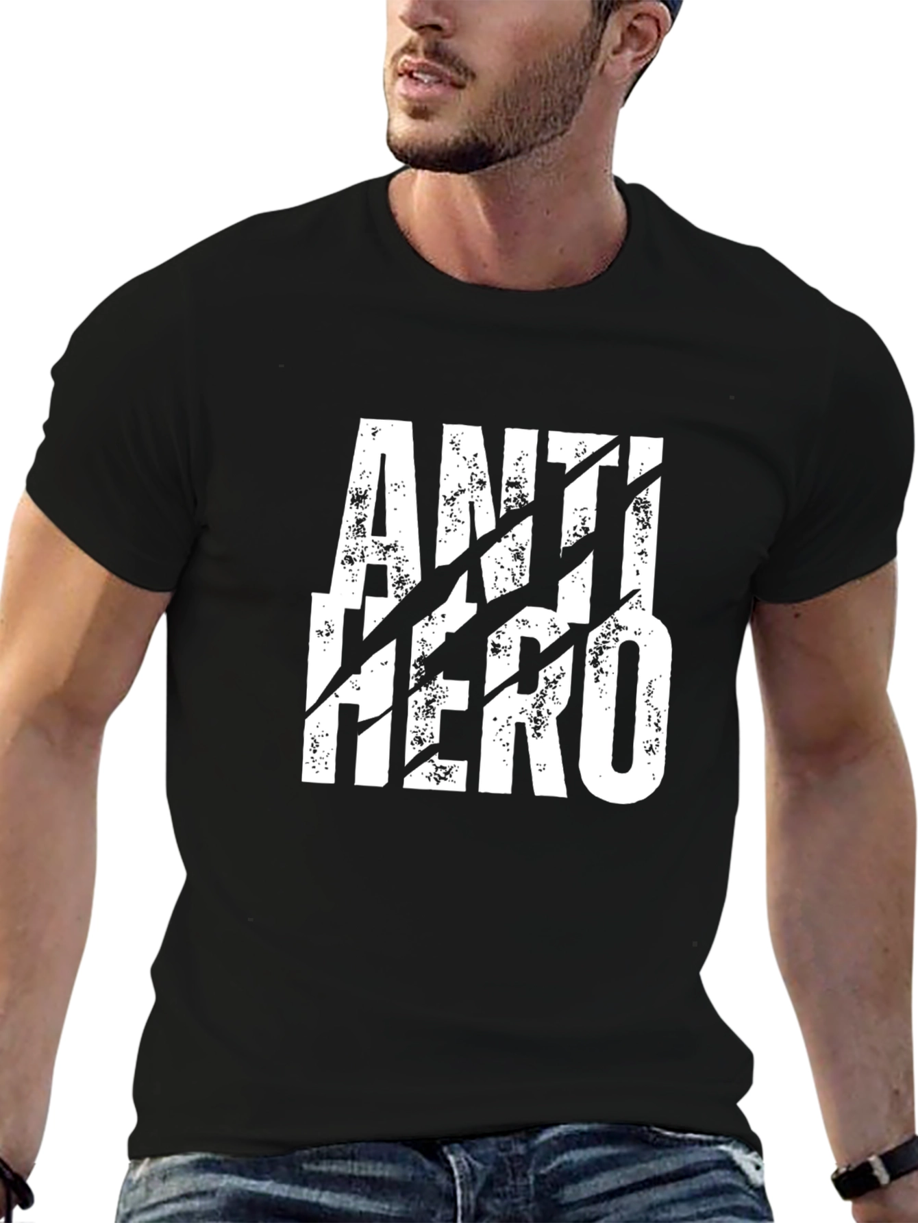 Black Anti-Hero Graphic Tee - Black Cotton T-Shirt view 6