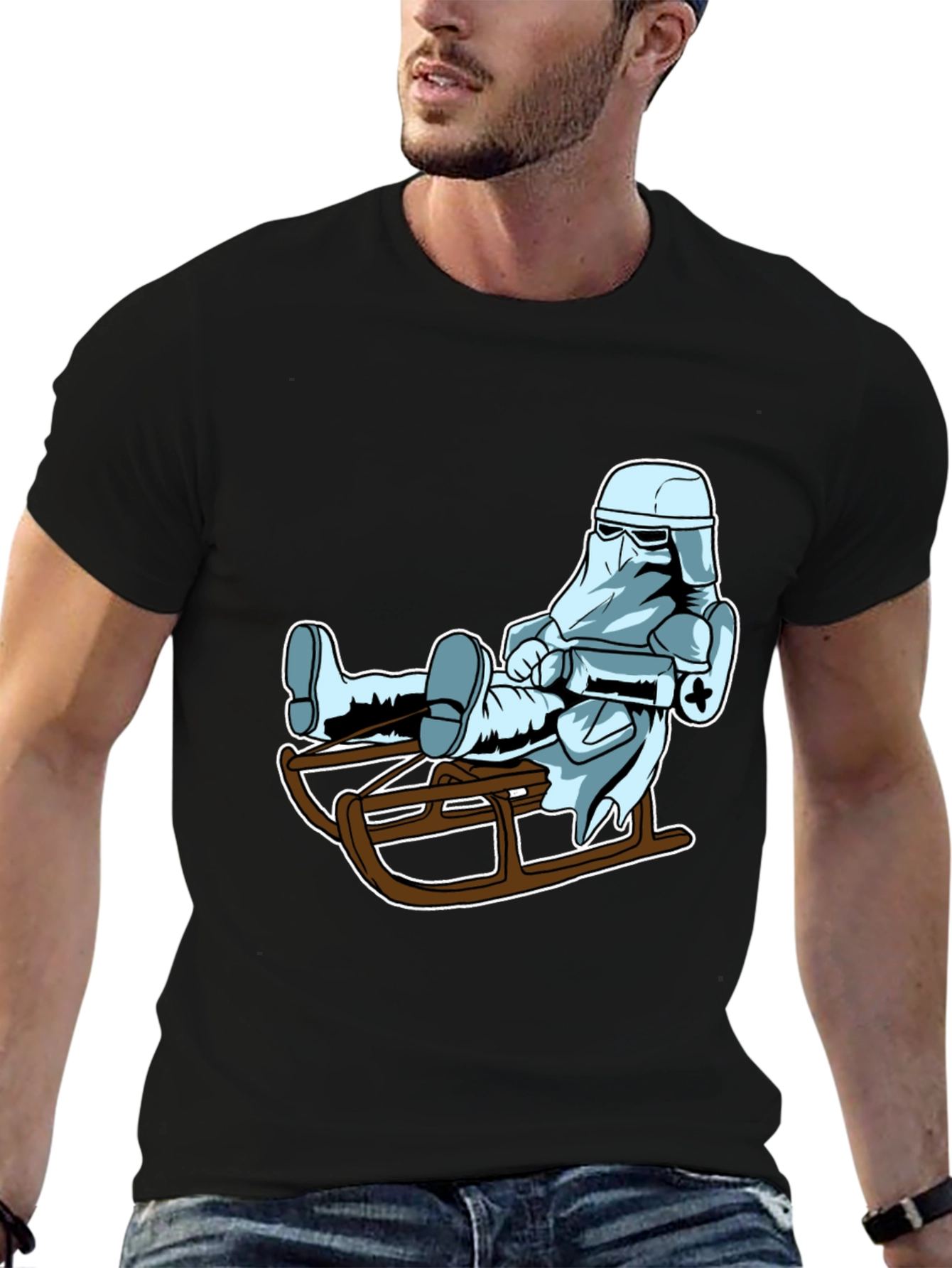 Black Cool Stormtrooper Sledding Graphic Tee view 6