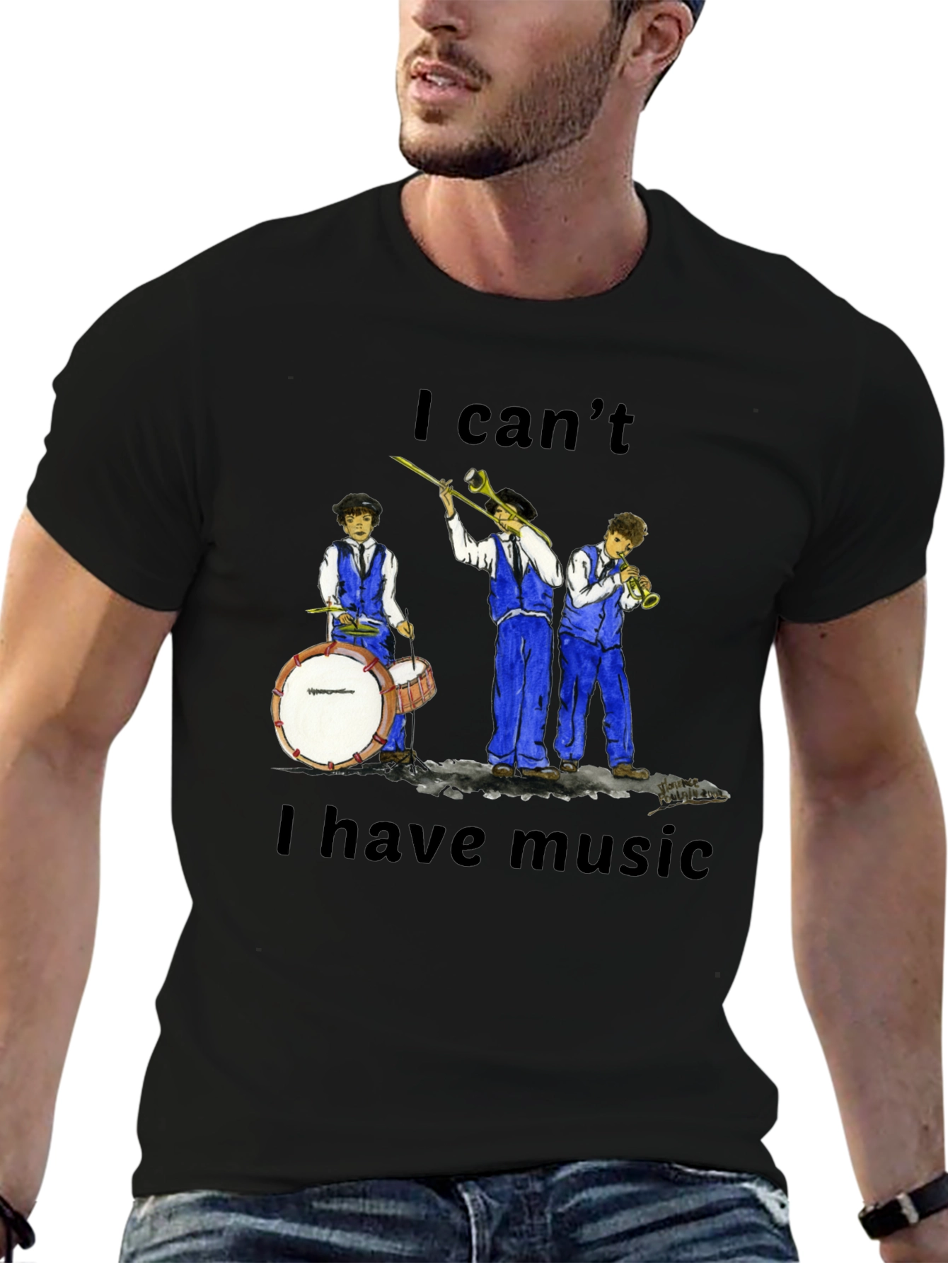 Black I Can't I Have Music T-Shirt view 6
